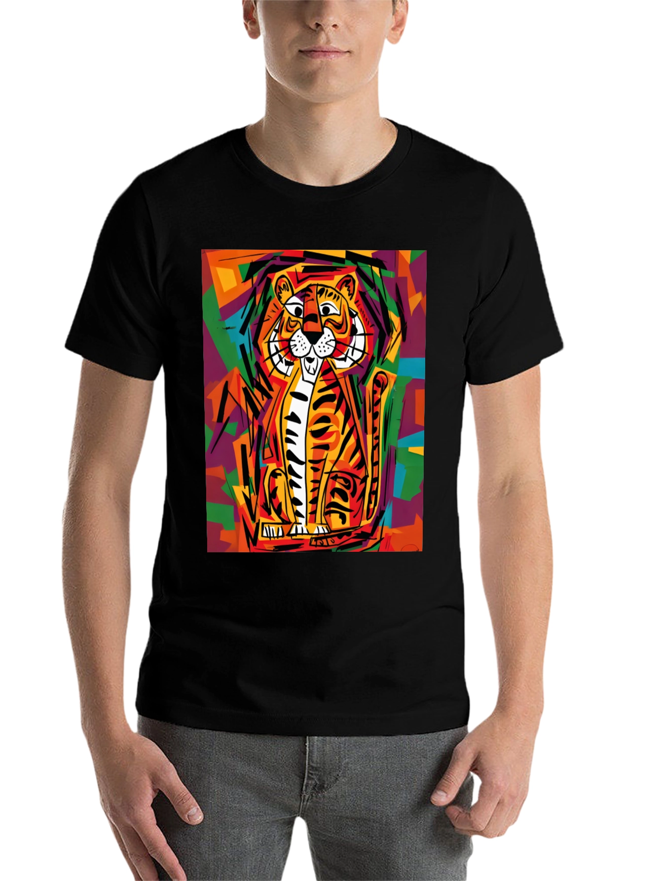 Black Abstract Tiger Graphic Tee - Soft Black Cotton view 7