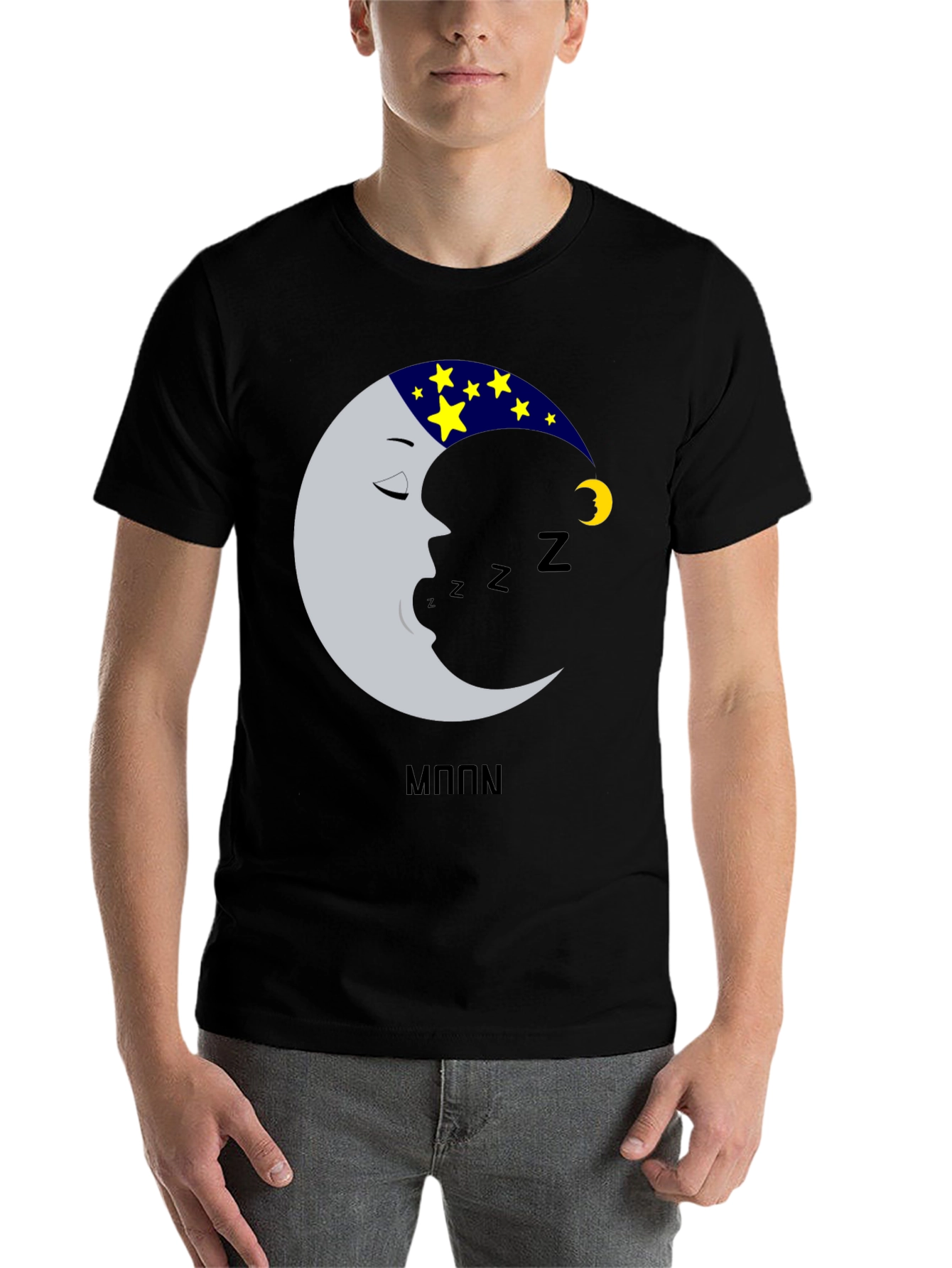 Black Sleeping Moon T-Shirt - Dreamy Design view 7