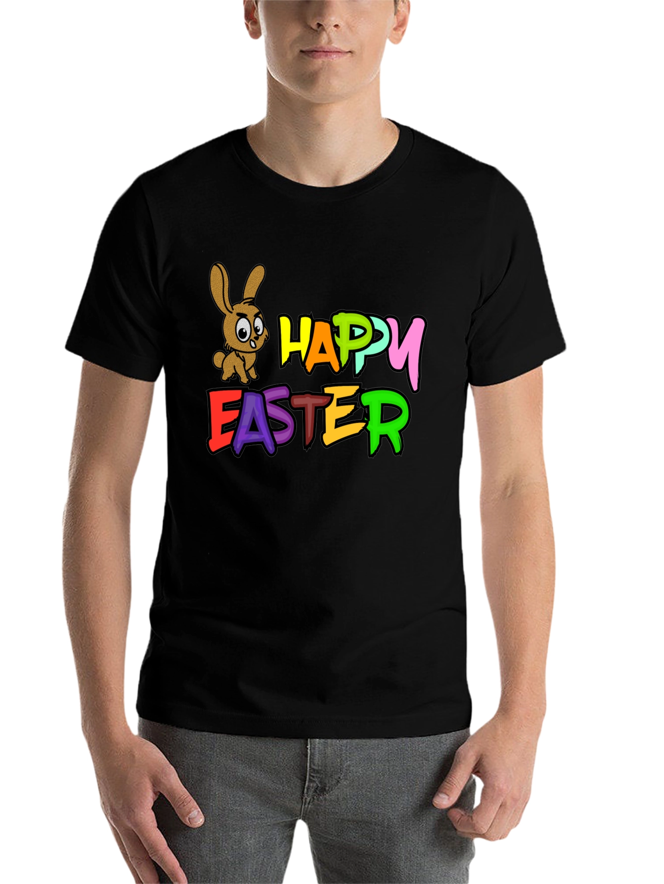 Black Happy Easter Bunny Black T-Shirt view 7