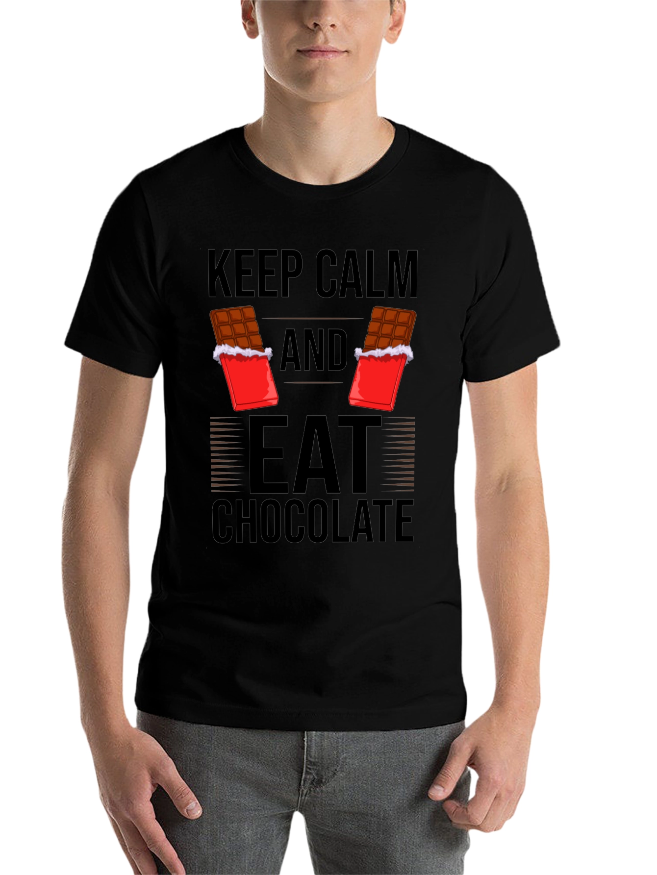 Black Keep Calm Eat Chocolate Graphic Tee view 7