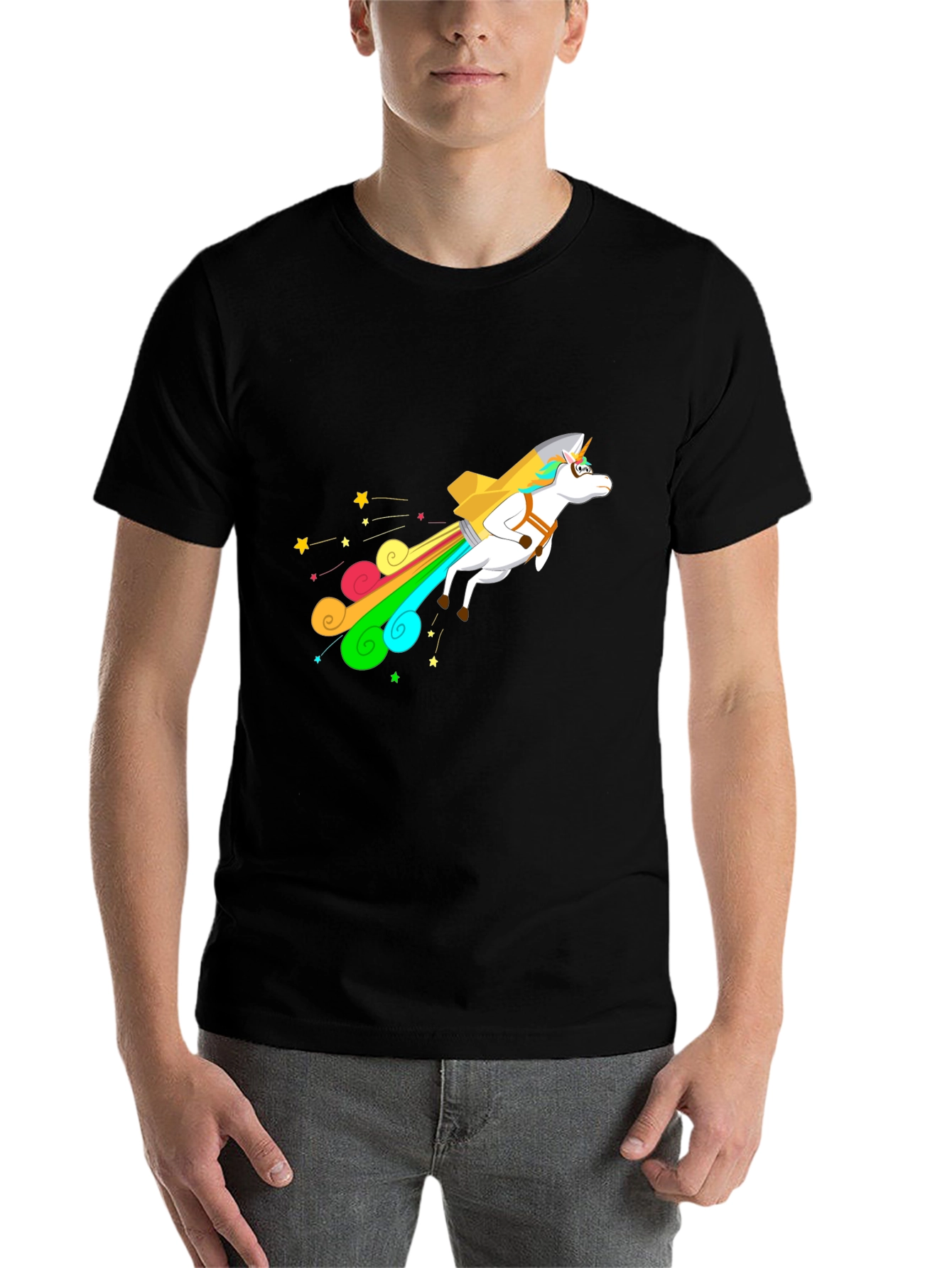 Black Unicorn Rocket T-Shirt - Black Cotton Blend view 7