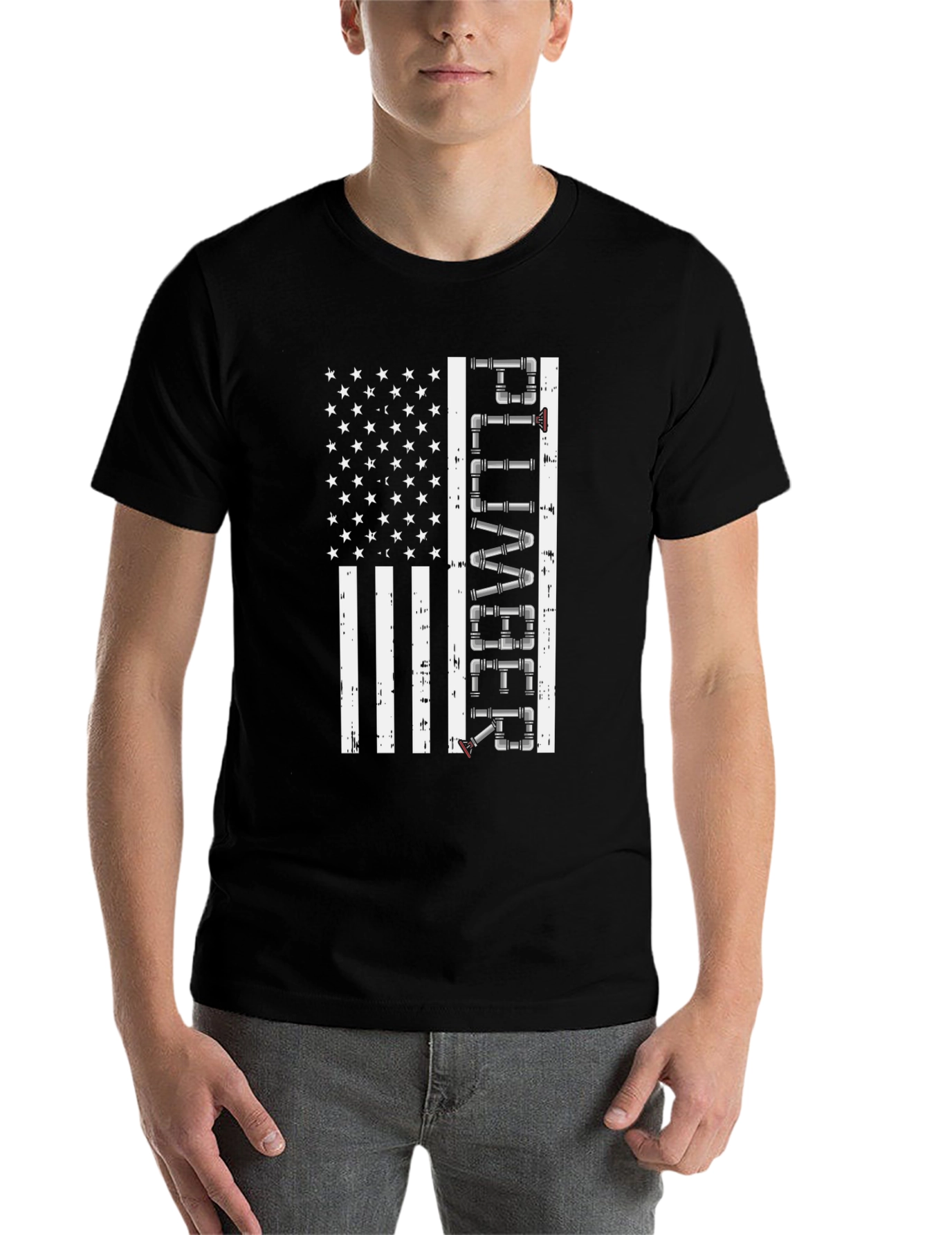 Black Plumber American Flag Graphic Tee view 7