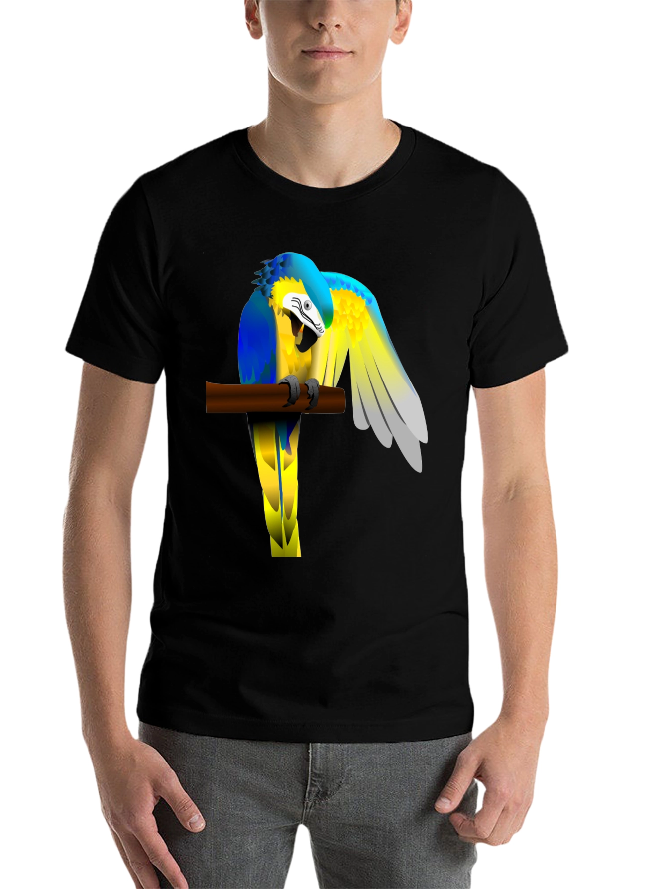 Black Parrot Perch Graphic Tee - Unique Bird Lover T-Shirt view 7