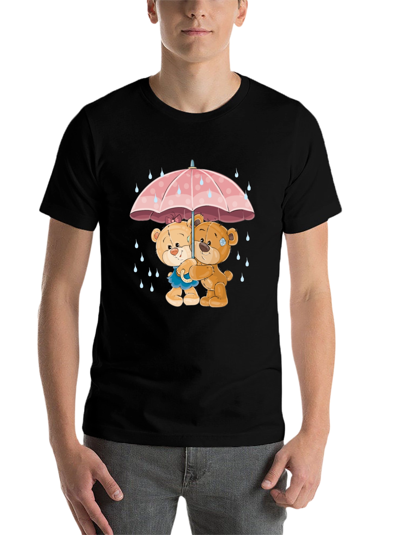 Black Cute Teddy Bears Under Umbrella Graphic T-Shirt view 7