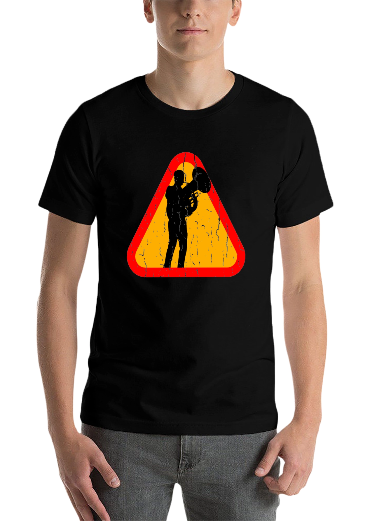 Black Tuba Player Graphic Tee - Musician Triangle Design view 7