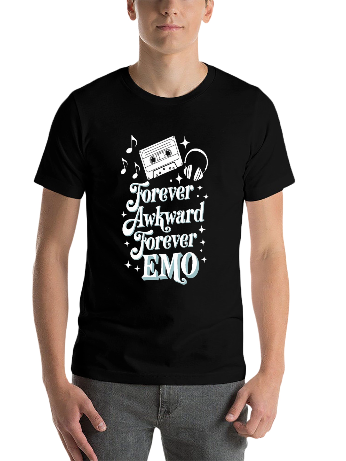 Black Forever Awkward EMO Graphic Tee view 7