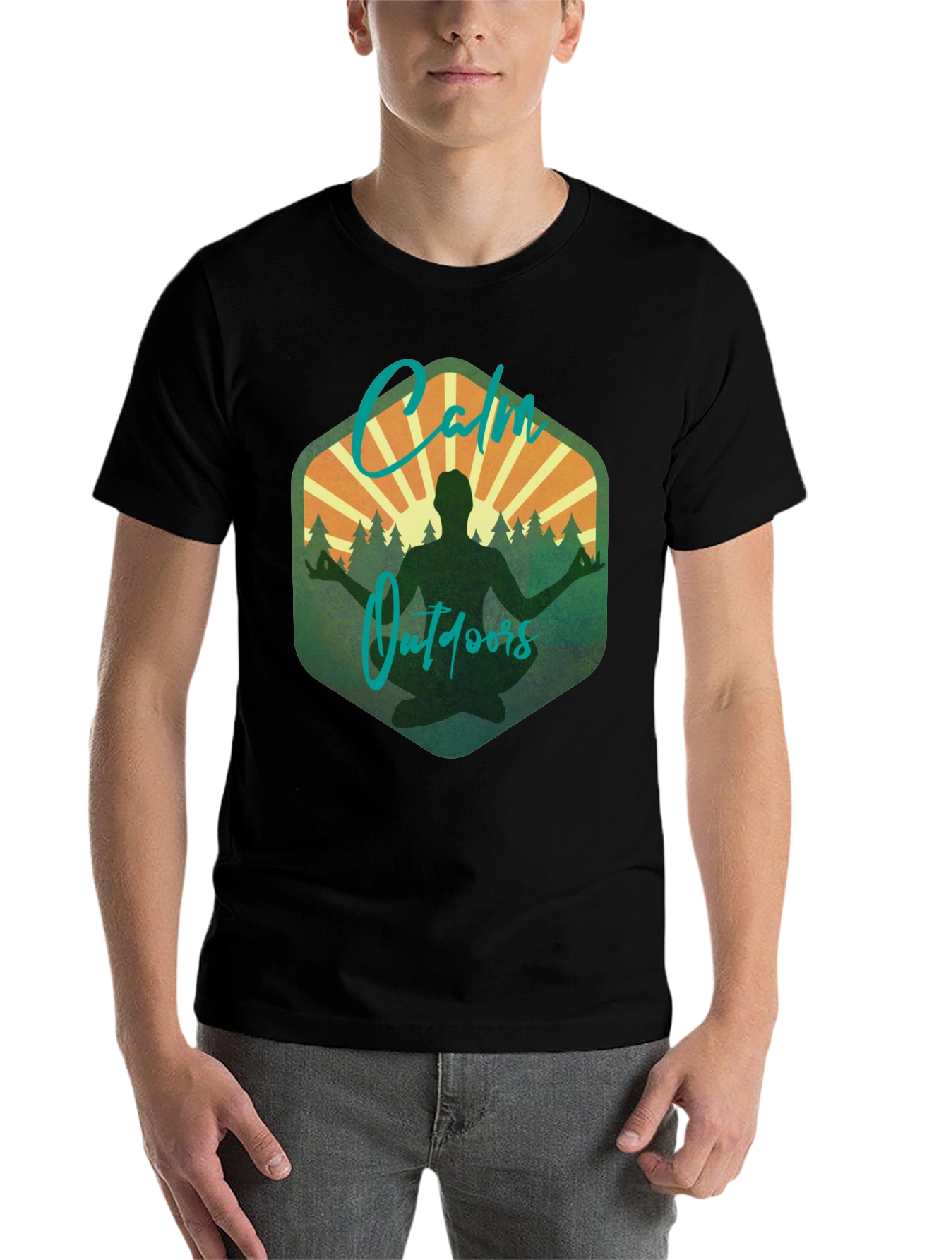 Black Calm Outdoors Graphic Tee - Meditation & Nature Shirt view 7