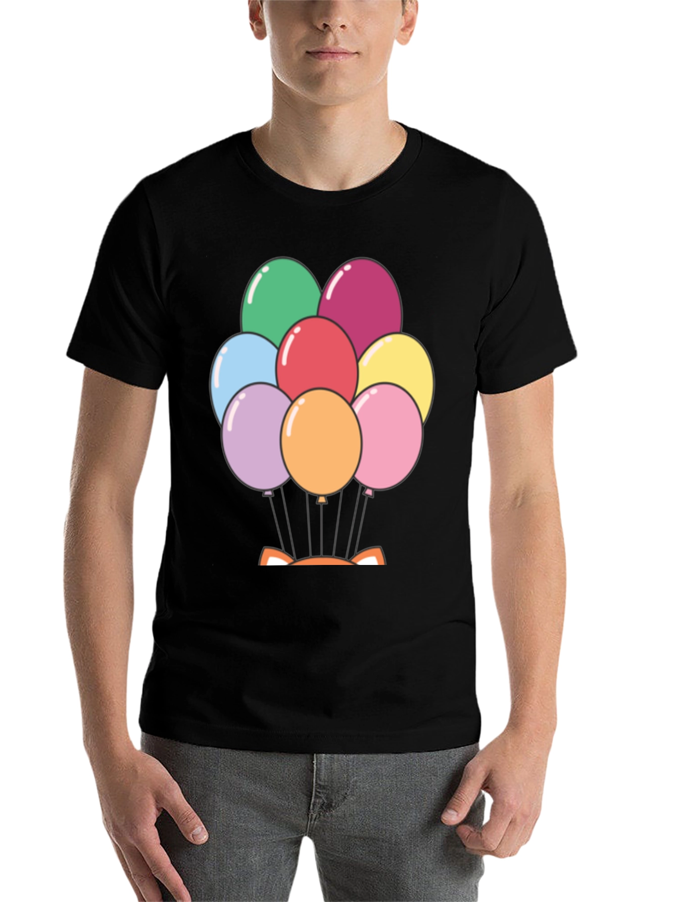 Black Balloon Fox Graphic Tee - Fun Novelty Shirt view 7