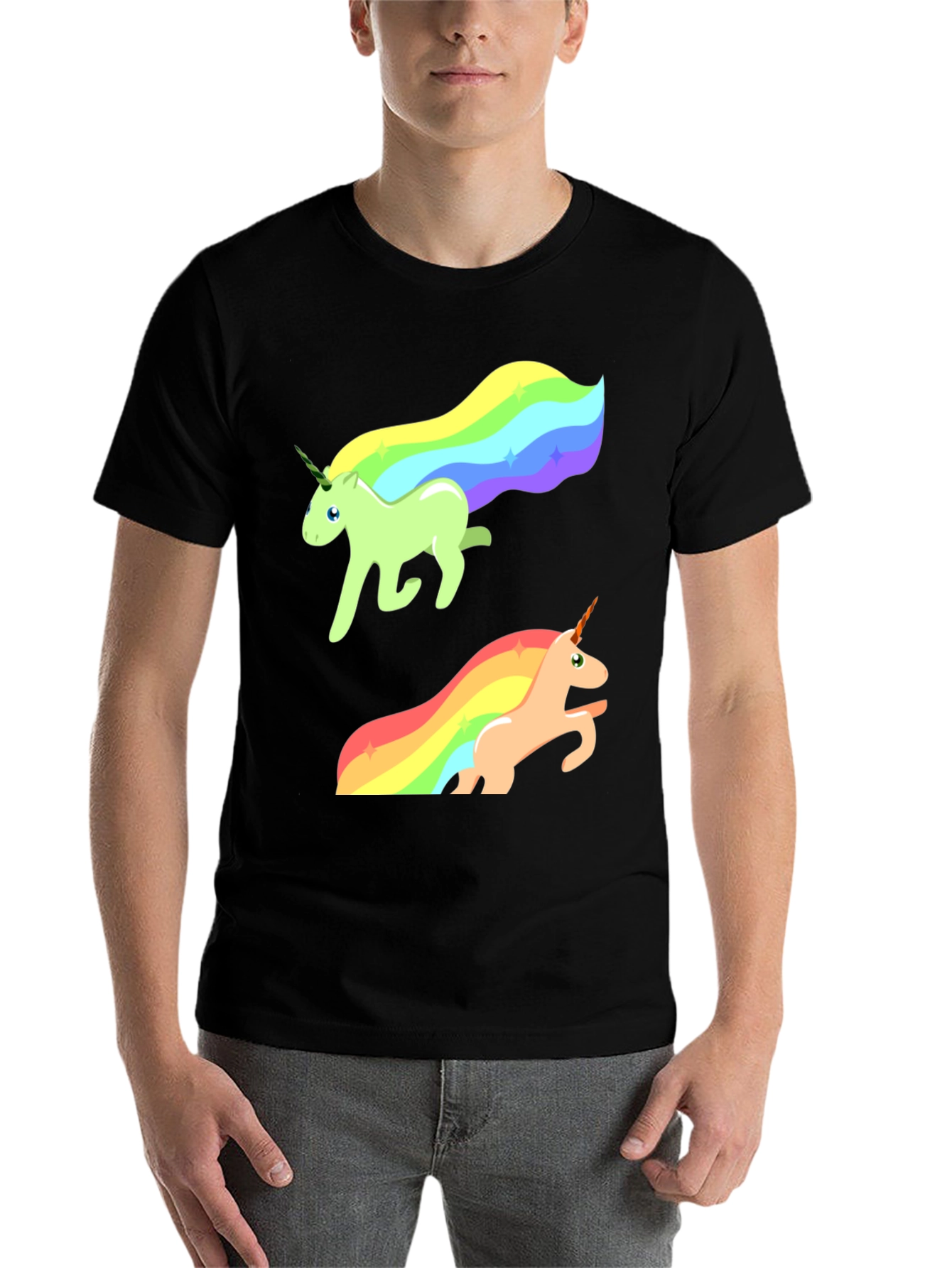 Rainbow Unicorn Graphic Tee - Black Cotton Blend - 7