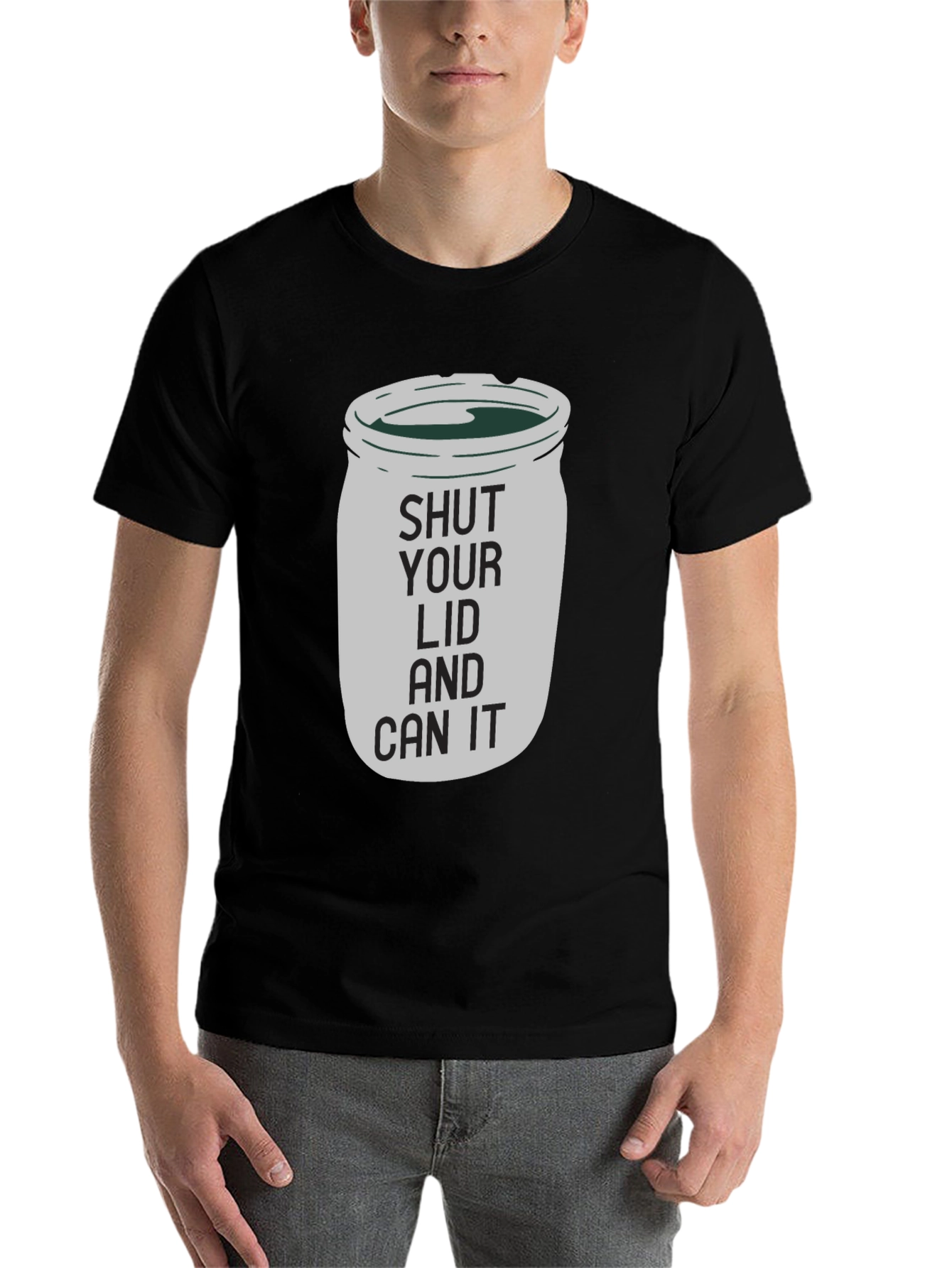Black Shut Your Lid and Can It Funny Graphic T-Shirt view 7