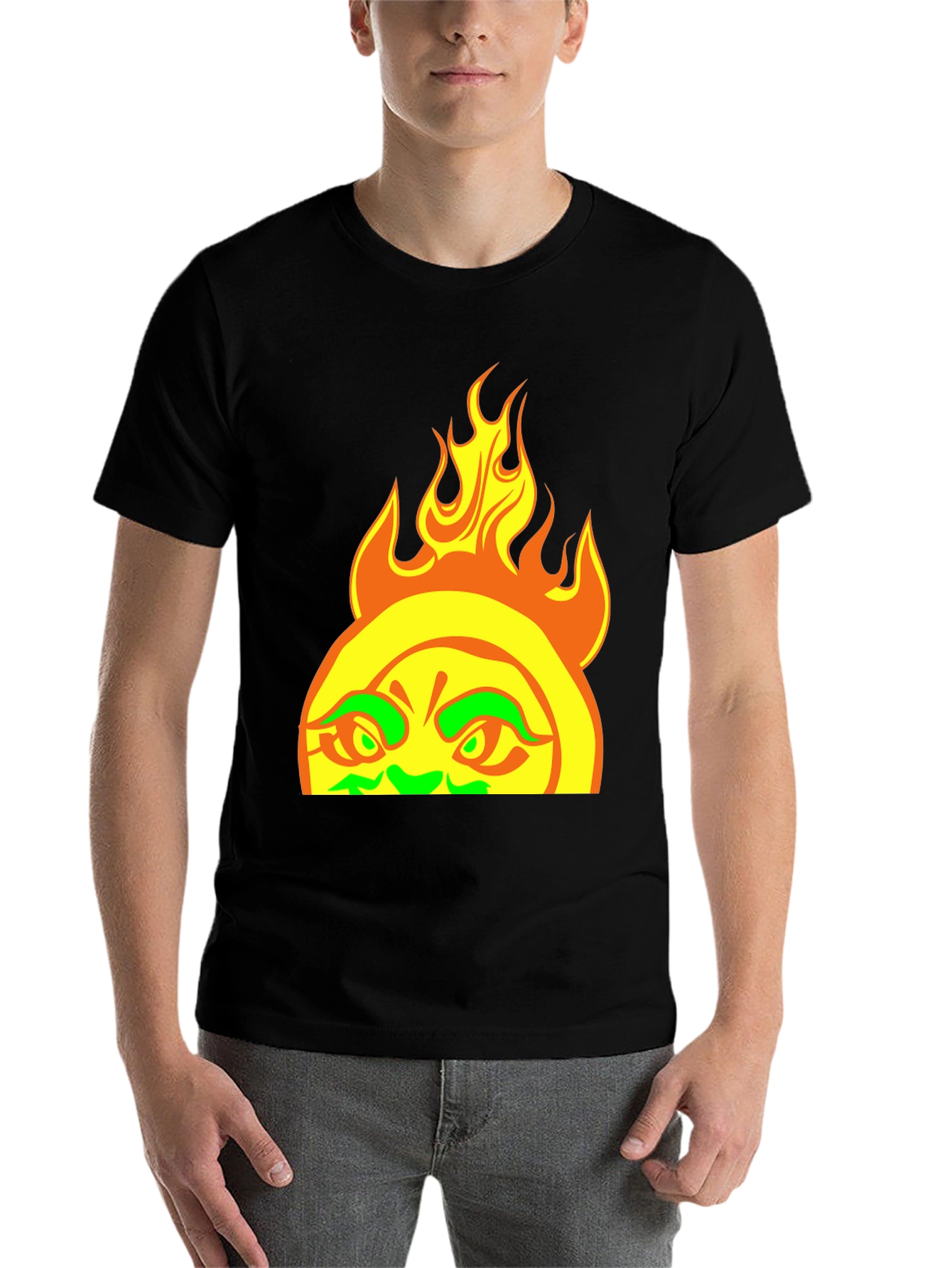 Black Fiery Sun Graphic Tee - Bold Black T-Shirt view 7