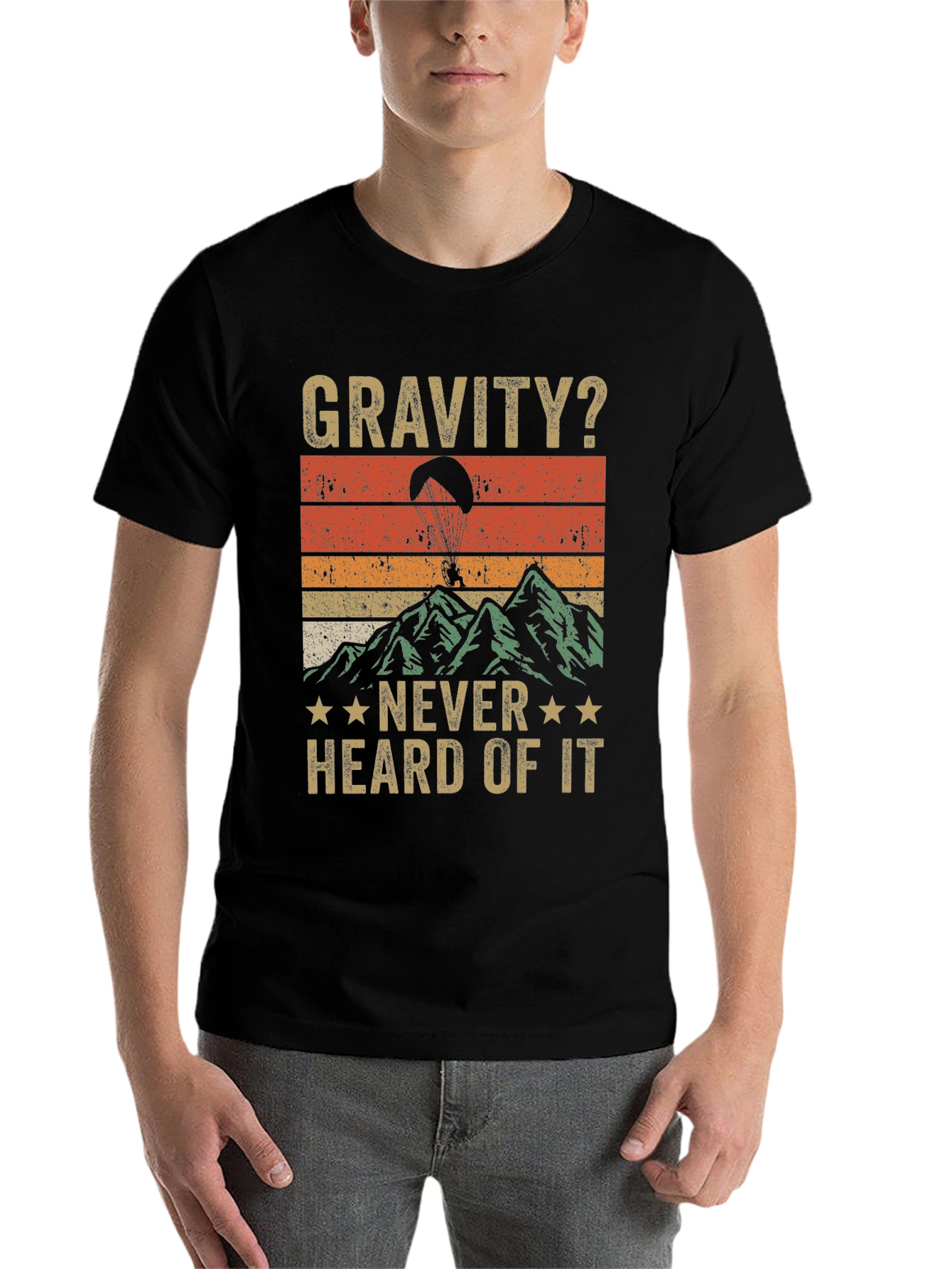 Black Gravity? Never Heard of It! Retro Paragliding T-Shirt view 7