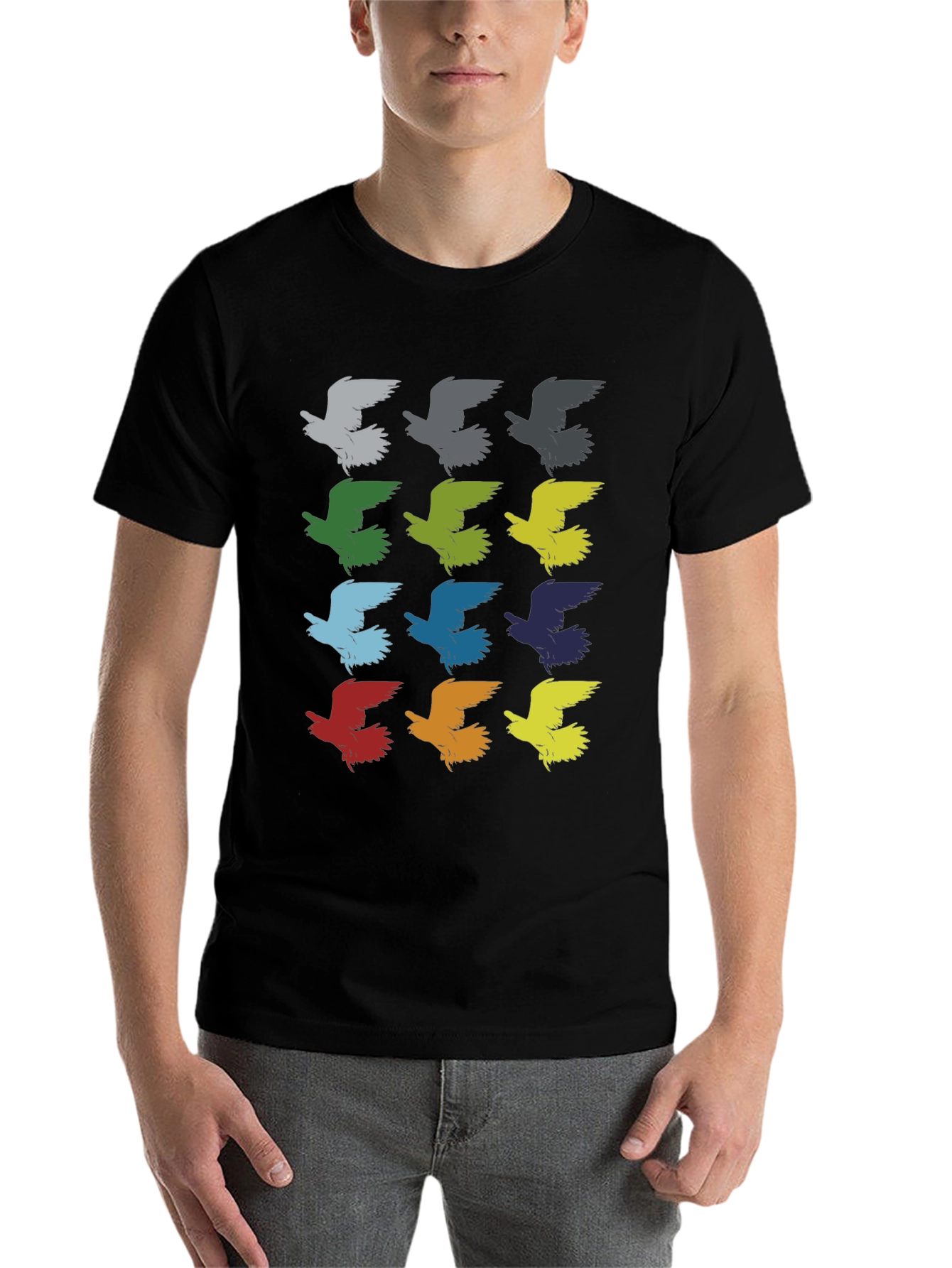 Black Colorful Bird Pattern Graphic T-Shirt view 7