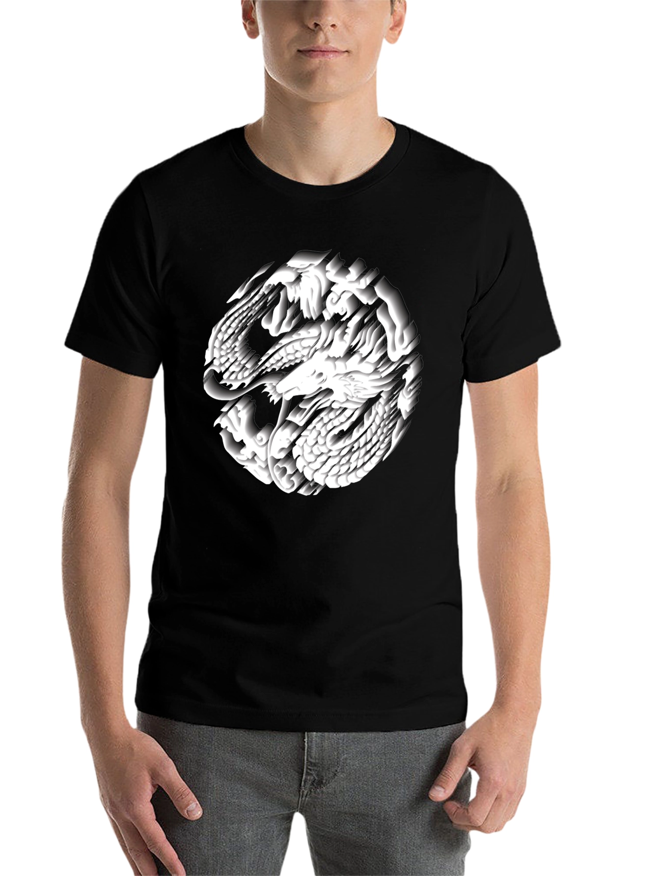 Black Dragon Circle Graphic Tee - Black Cotton Blend view 7