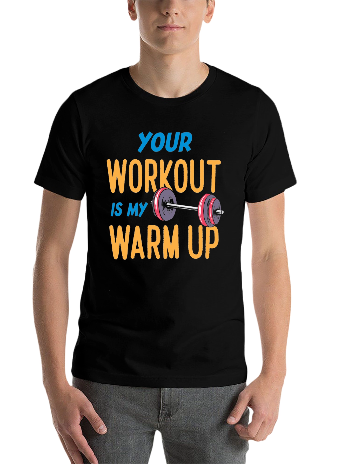 Black Workout Humor Tee: Your Workout is My Warm Up view 7