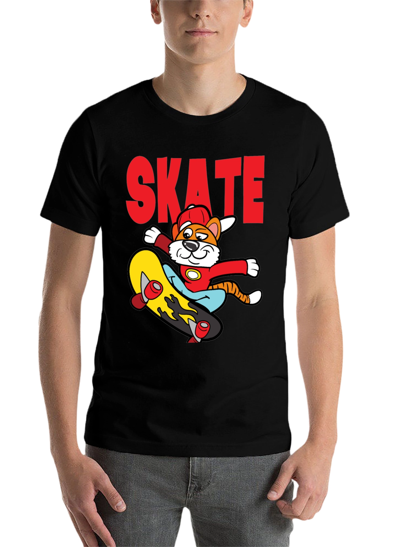 Black Skateboarding Cartoon Tiger Graphic Tee view 7