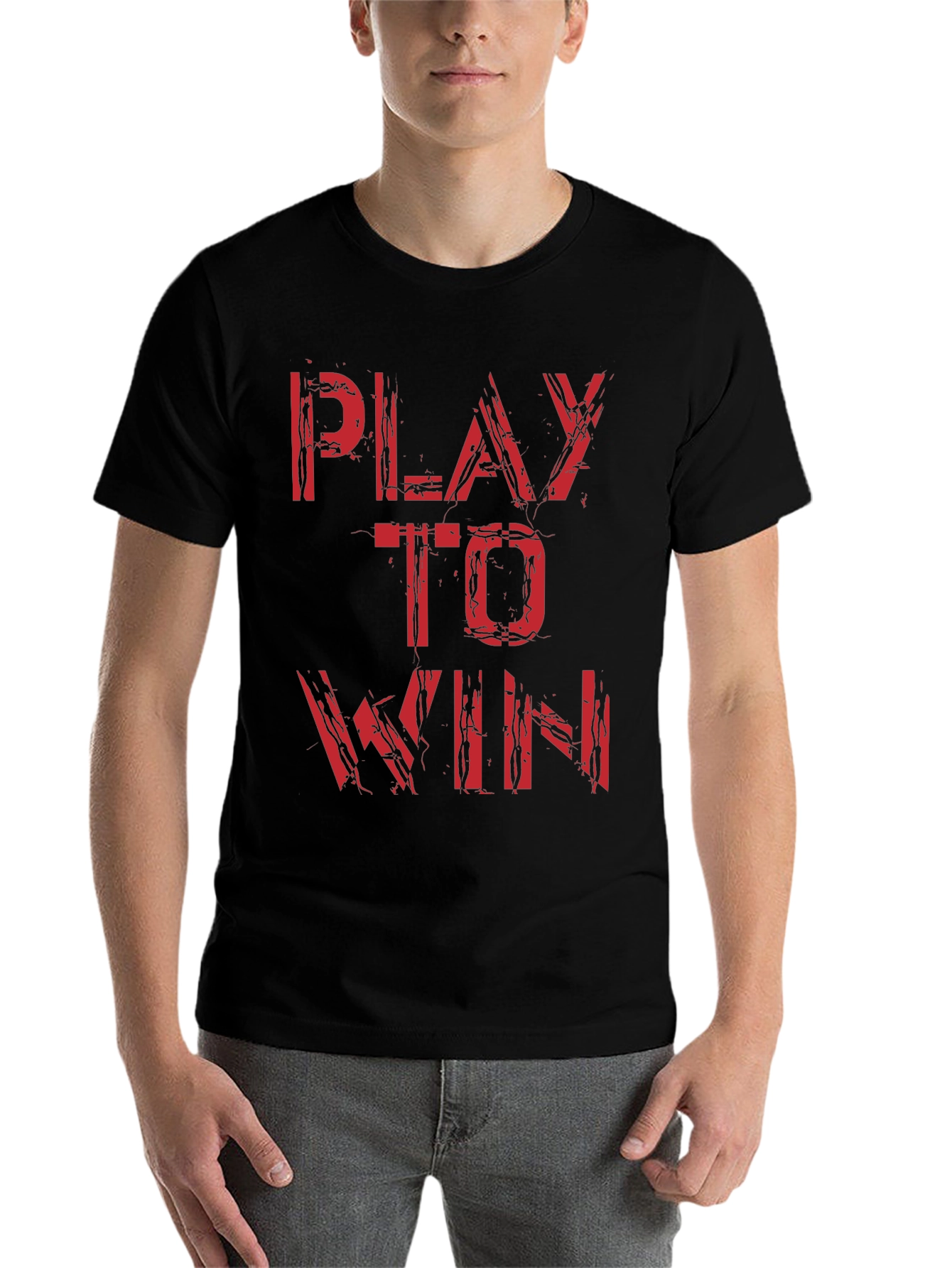 Black Play to Win Graphic Tee - Bold Red Print, Black Cotton view 7