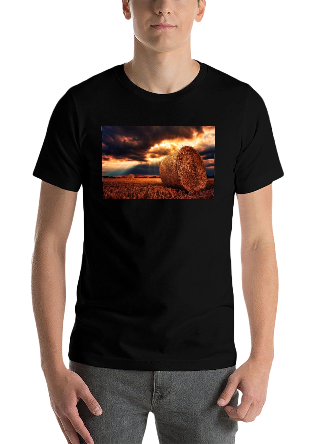 Black Harvest Hay Bales Graphic Tee - Unisex Black T-Shirt view 7