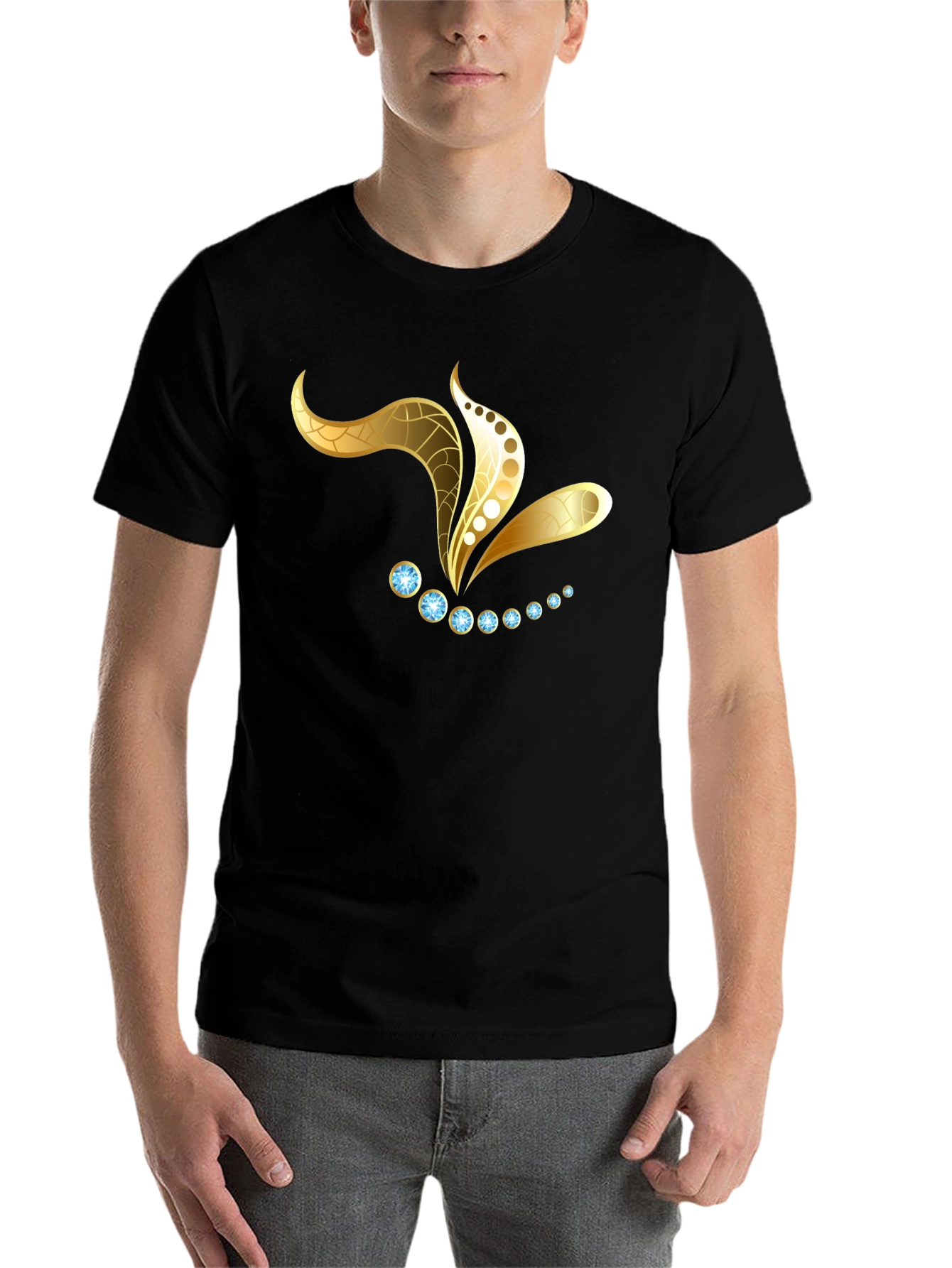 Black T-Shirt with Gold Jewel Design - 7