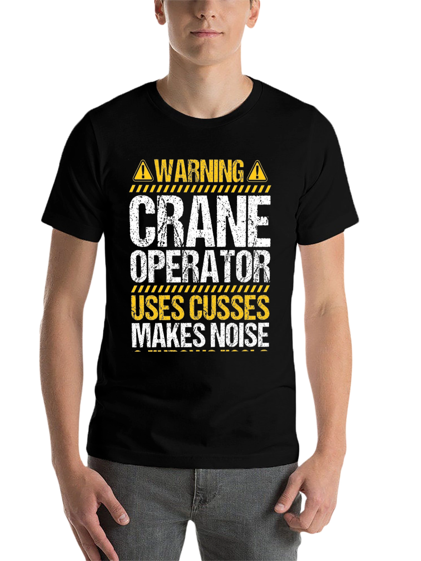 Black Warning Crane Operator T-Shirt view 7