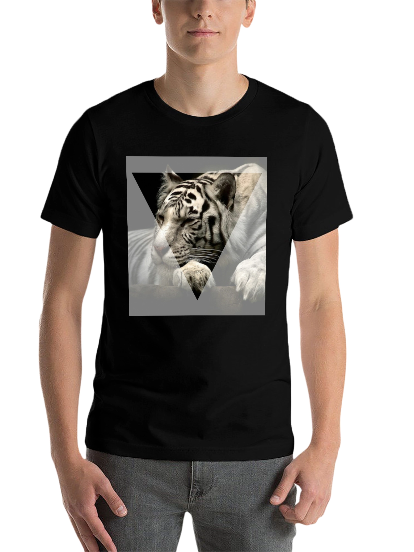 Black Tiger Graphic Print Tee - Men's Short Sleeve Black T-Shirt view 7