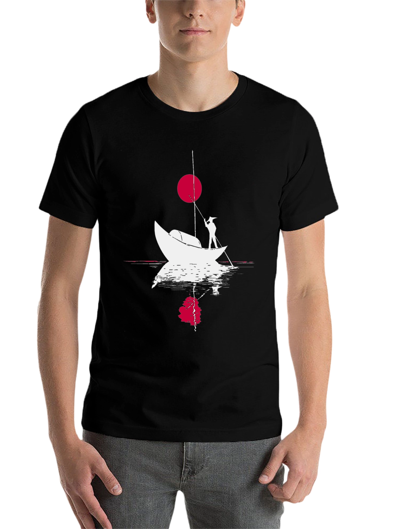 Black Fishing Boat Graphic Tee - Black Cotton T-Shirt view 7