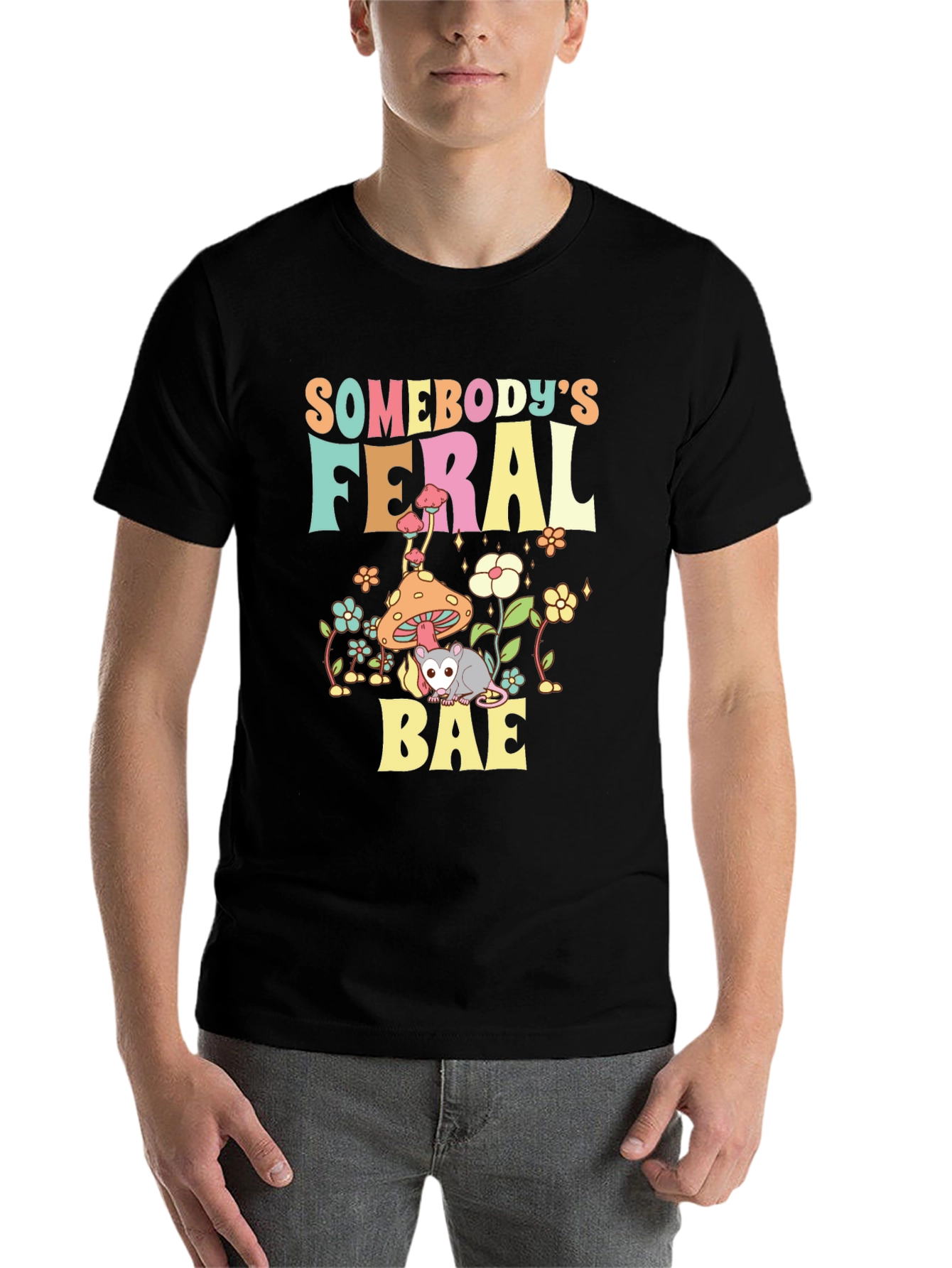 Black Somebody's Feral Bae Graphic T-Shirt view 7