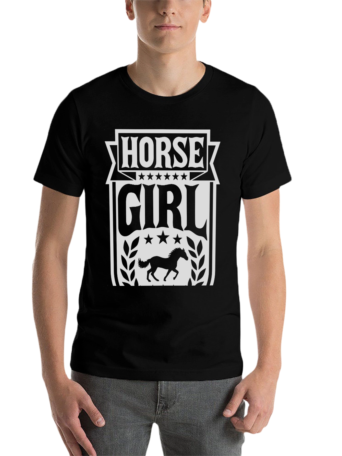 Black Horse Girl Graphic Tee - Black Cotton Blend T-Shirt view 7