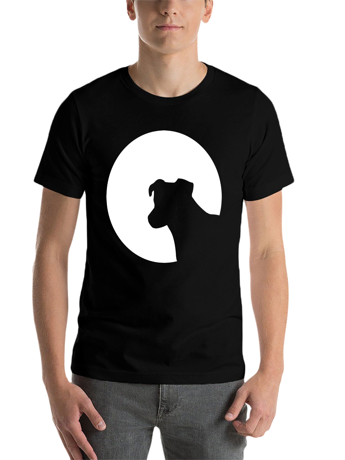 Black Dog Silhouette Moon Graphic Tee - Black Unisex Shirt view 7