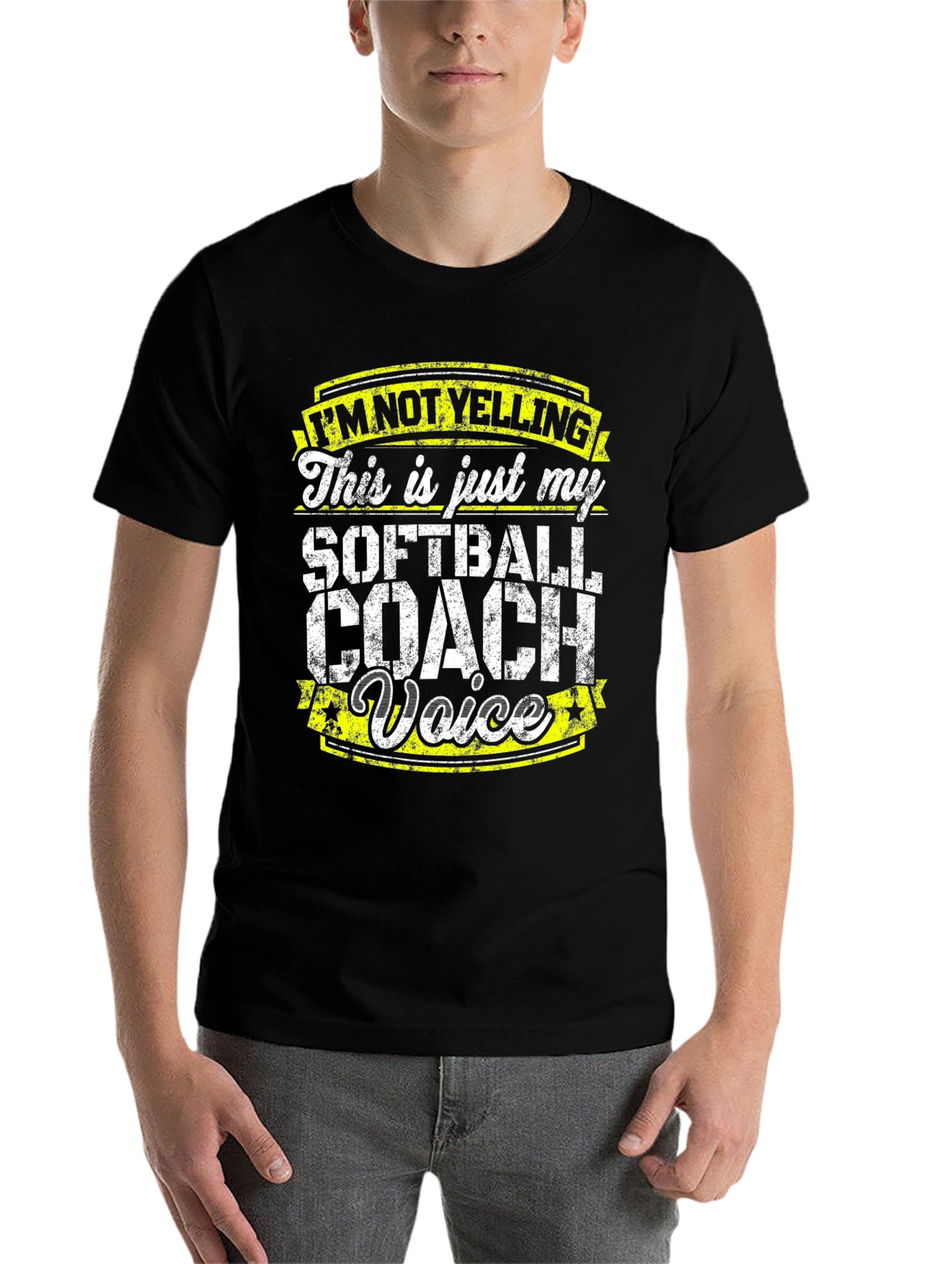 Black Softball Coach Voice T-Shirt - Funny Design view 7