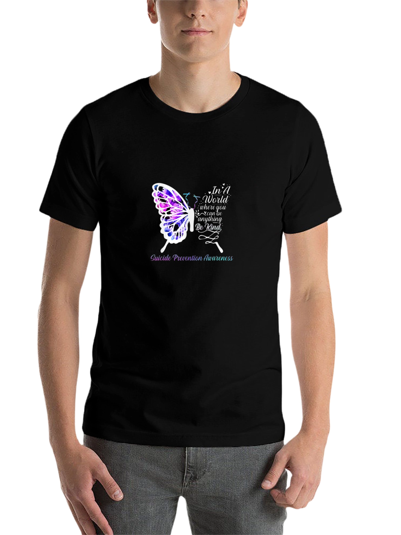 Black Suicide Prevention Butterfly Graphic Tee view 7