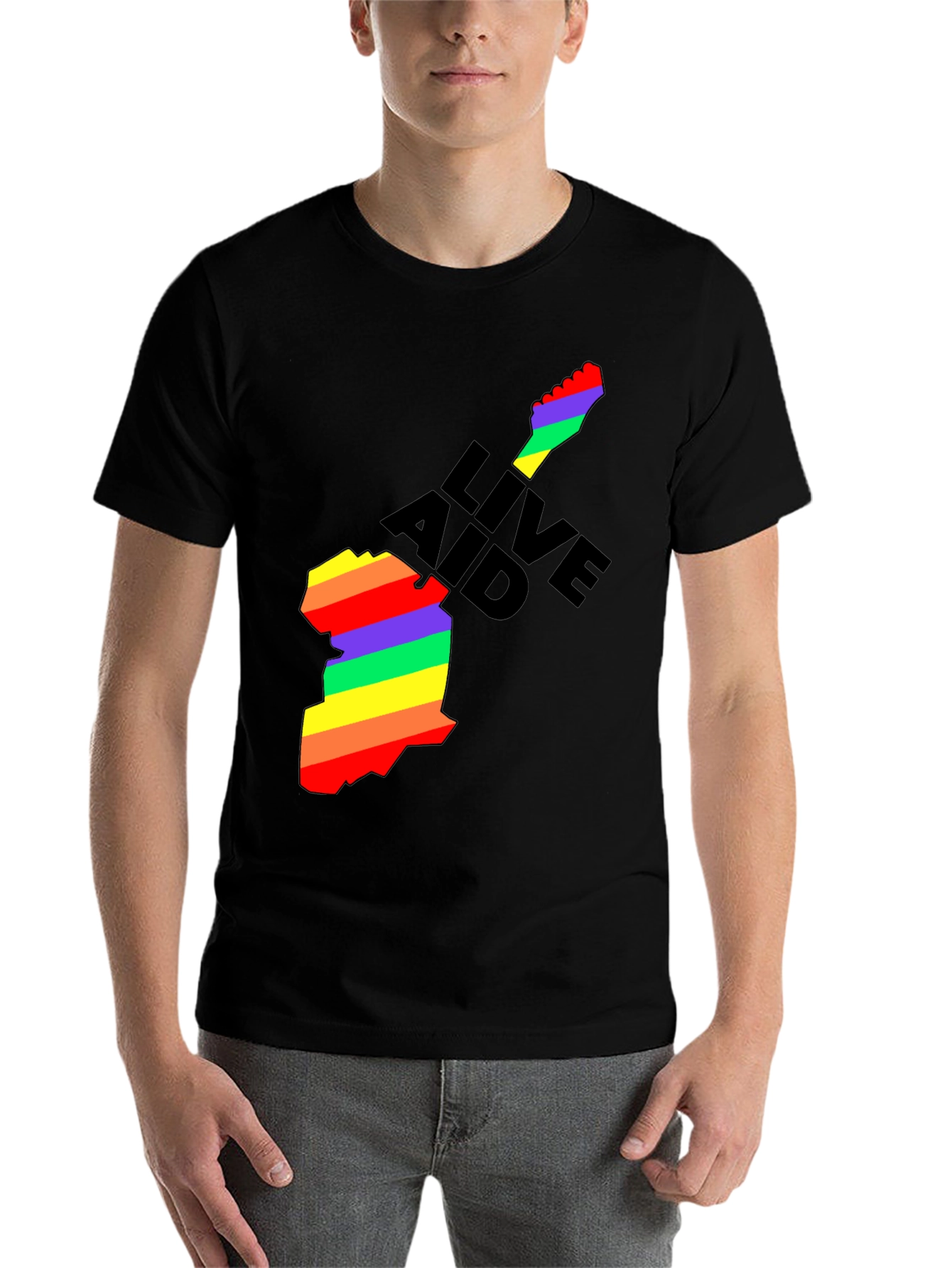 Black Live Aid Rainbow Guitar Graphic T-Shirt view 7
