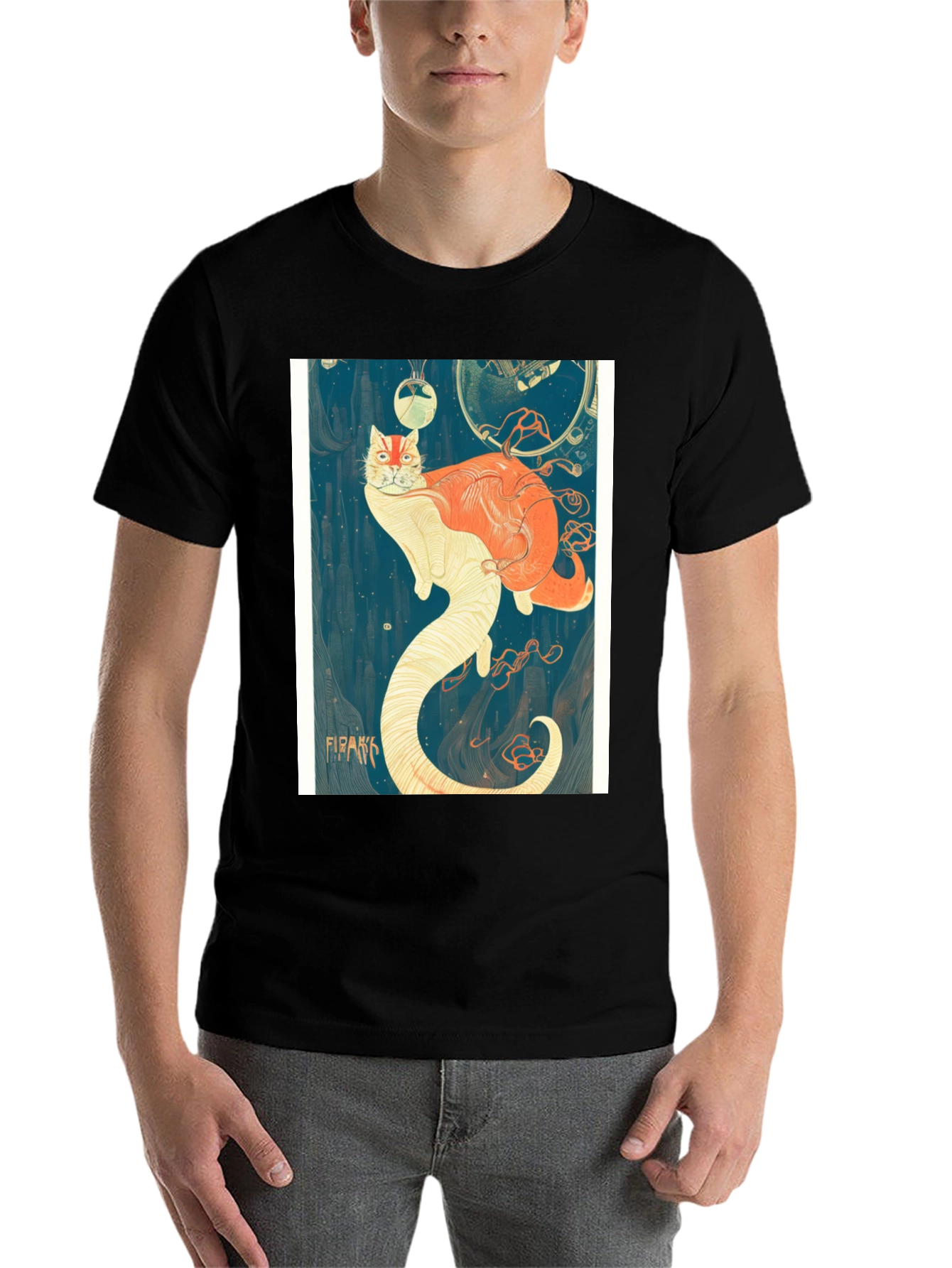 Black Surreal Cat T-Shirt view 7