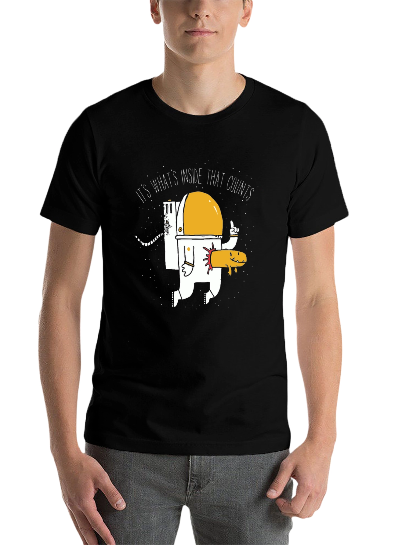 Black Funny Astronaut and Axolotl Graphic T-Shirt - Black view 7