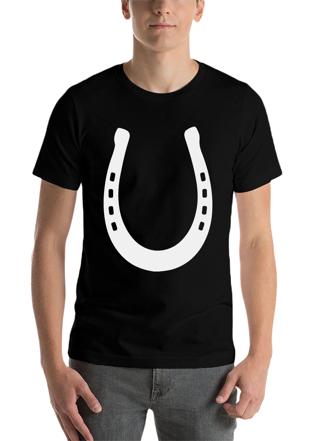 Black Lucky Horseshoe Graphic Tee - Black Cotton Blend view 7