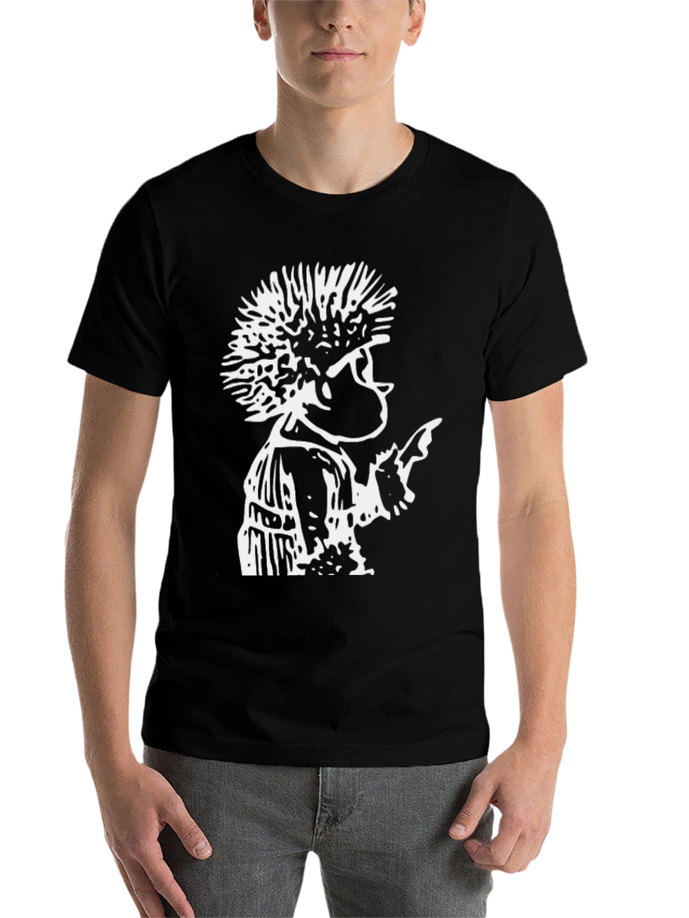 Black Retro Punk Graphic Tee - Black Cotton T-Shirt view 7