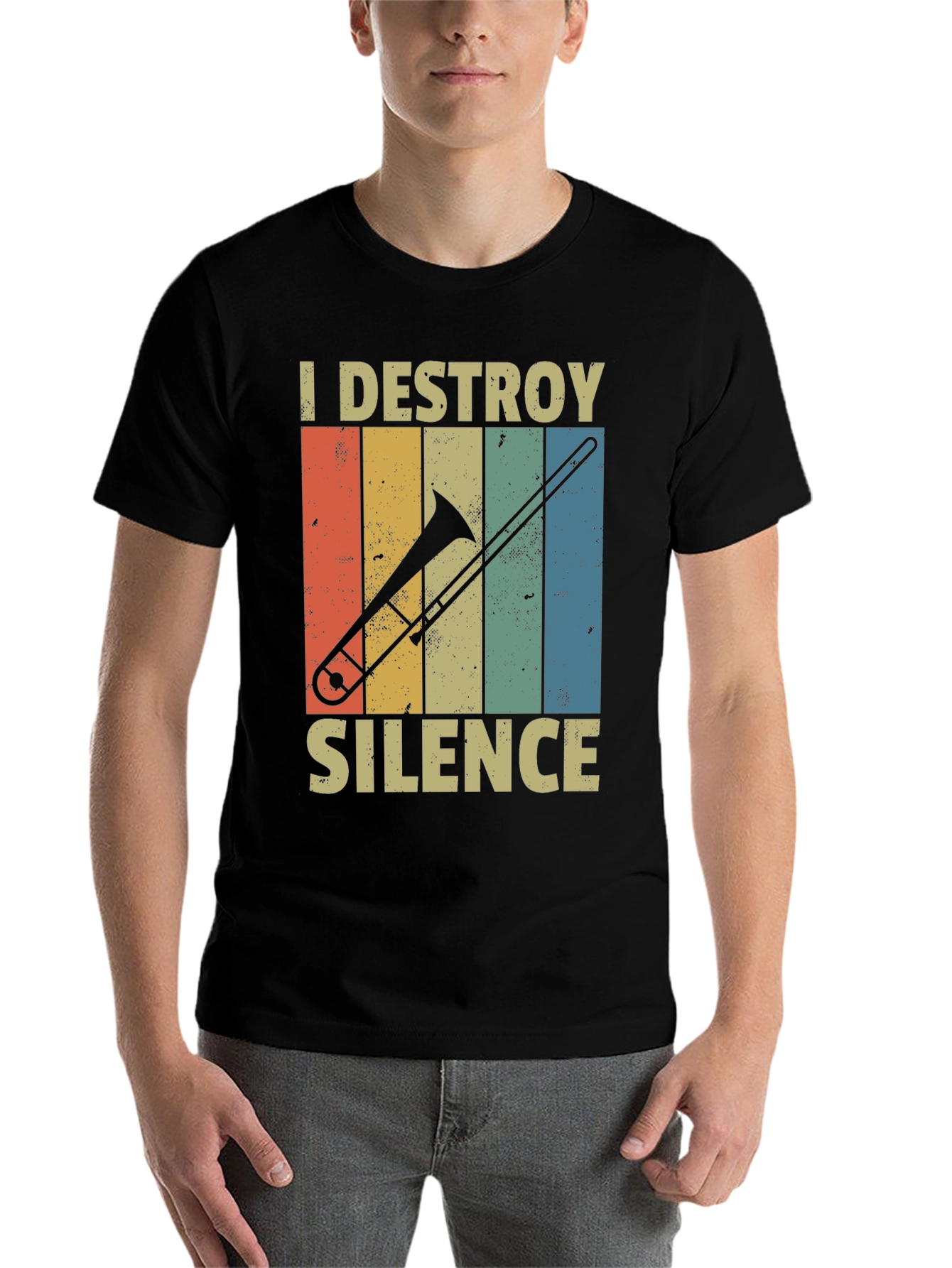 Black I Destroy Silence Trombone Player T-Shirt view 7