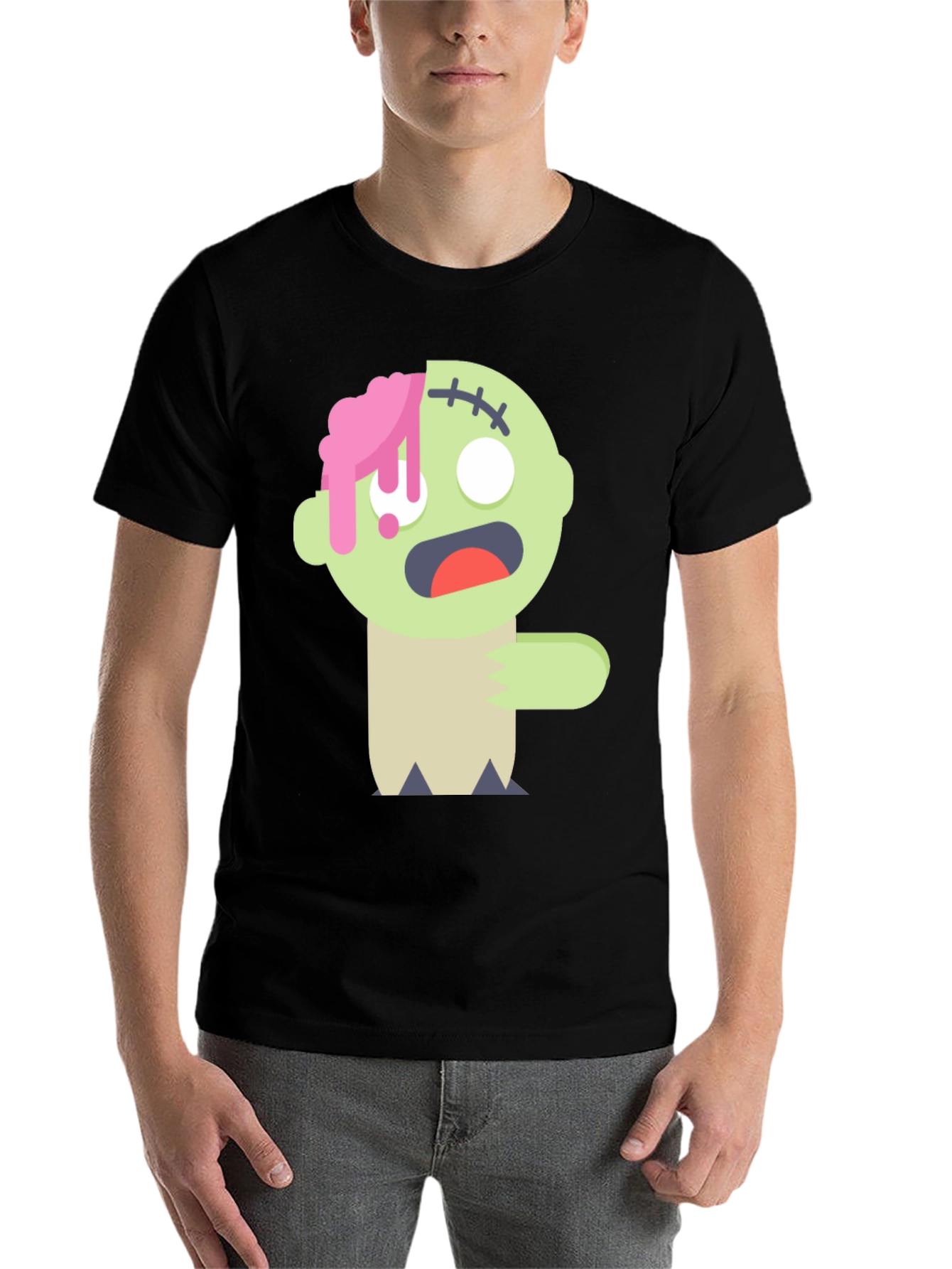 Black Zombie Cartoon Graphic T-Shirt view 7