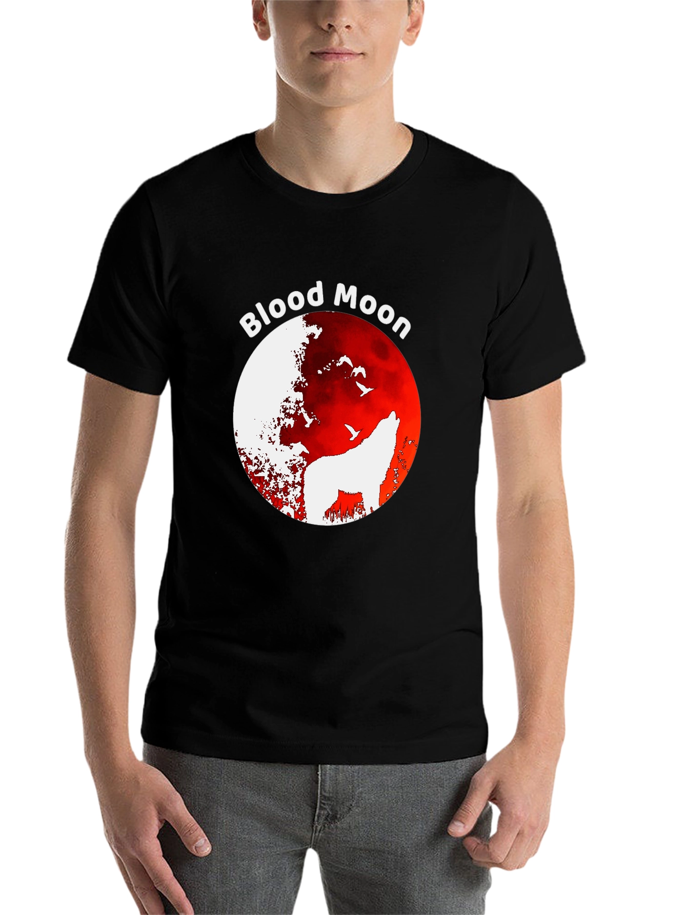 Blood Moon Wolf Graphic T-Shirt - Black - 7