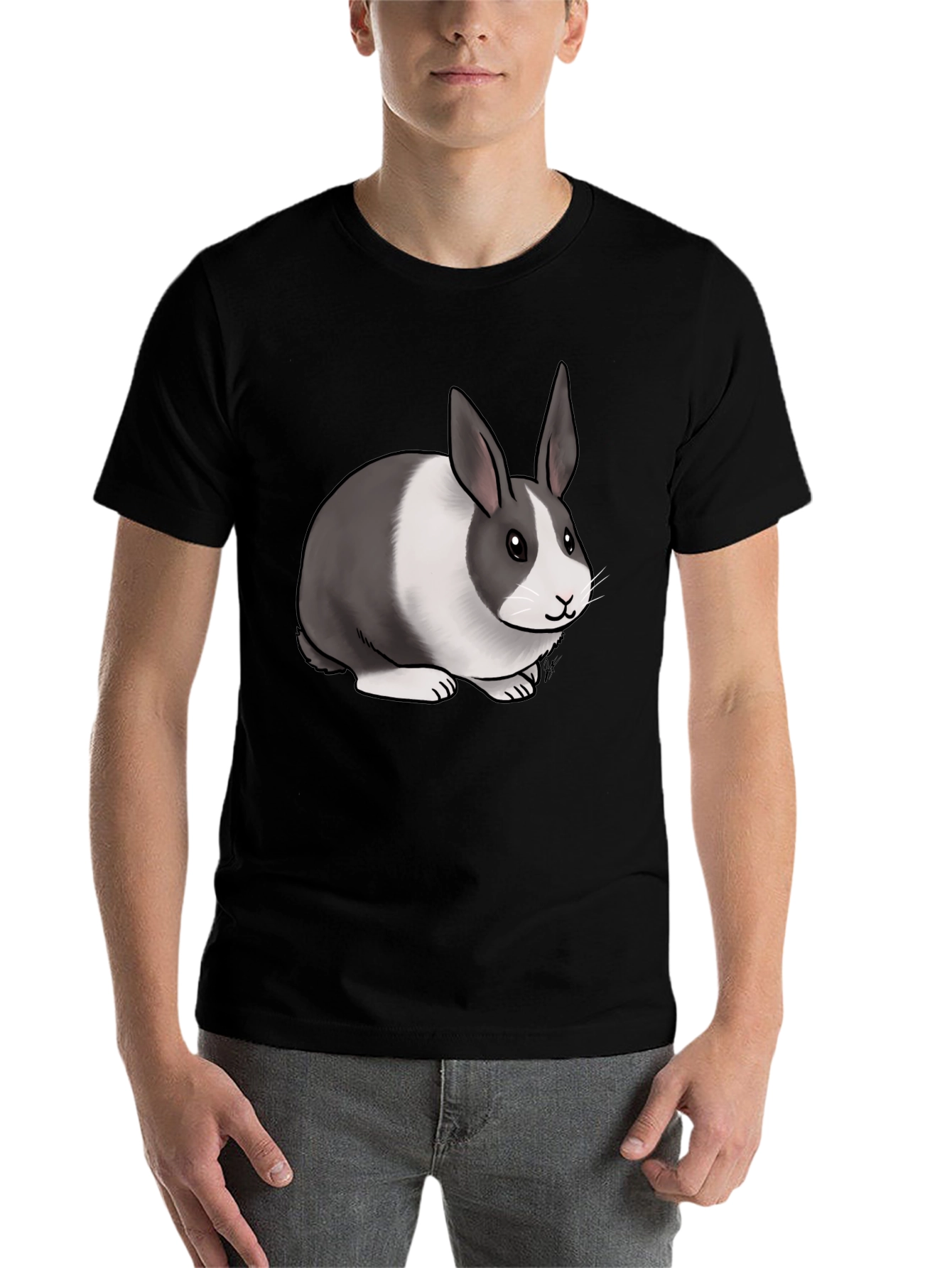 Black Cute Dutch Rabbit Graphic T-Shirt - Unisex Cotton Tee view 7