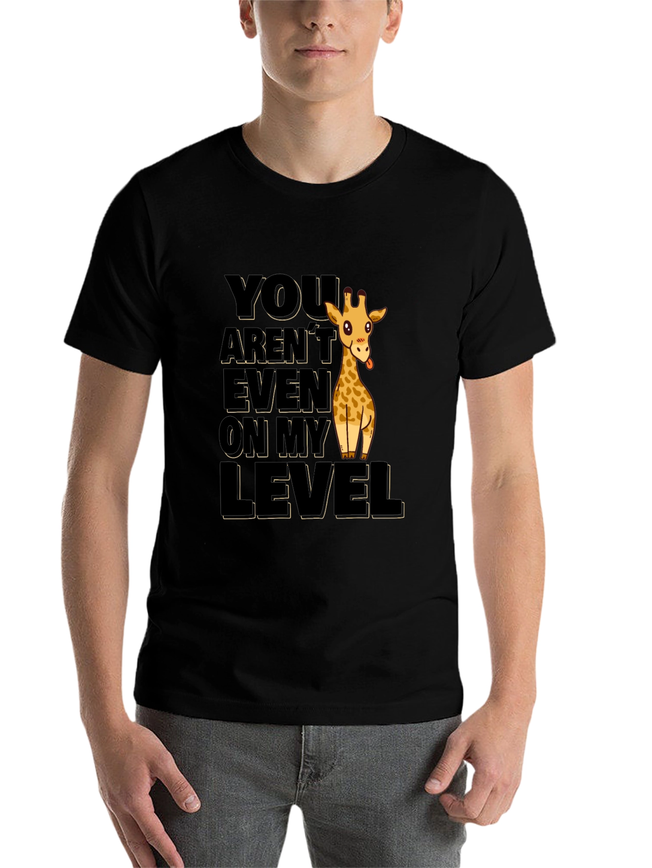 Black Funny Giraffe 'Not On My Level' Black T-Shirt view 7