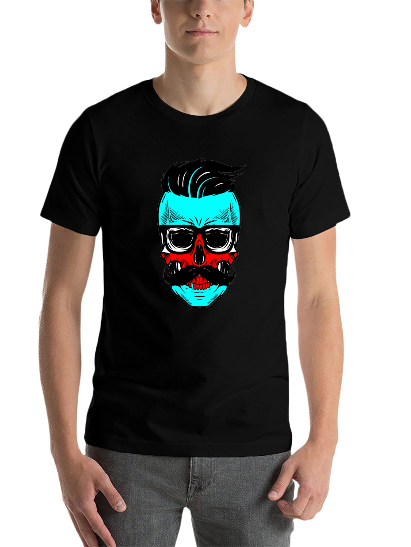 Black Hipster Skull Graphic Tee - Cool Black T-Shirt view 7