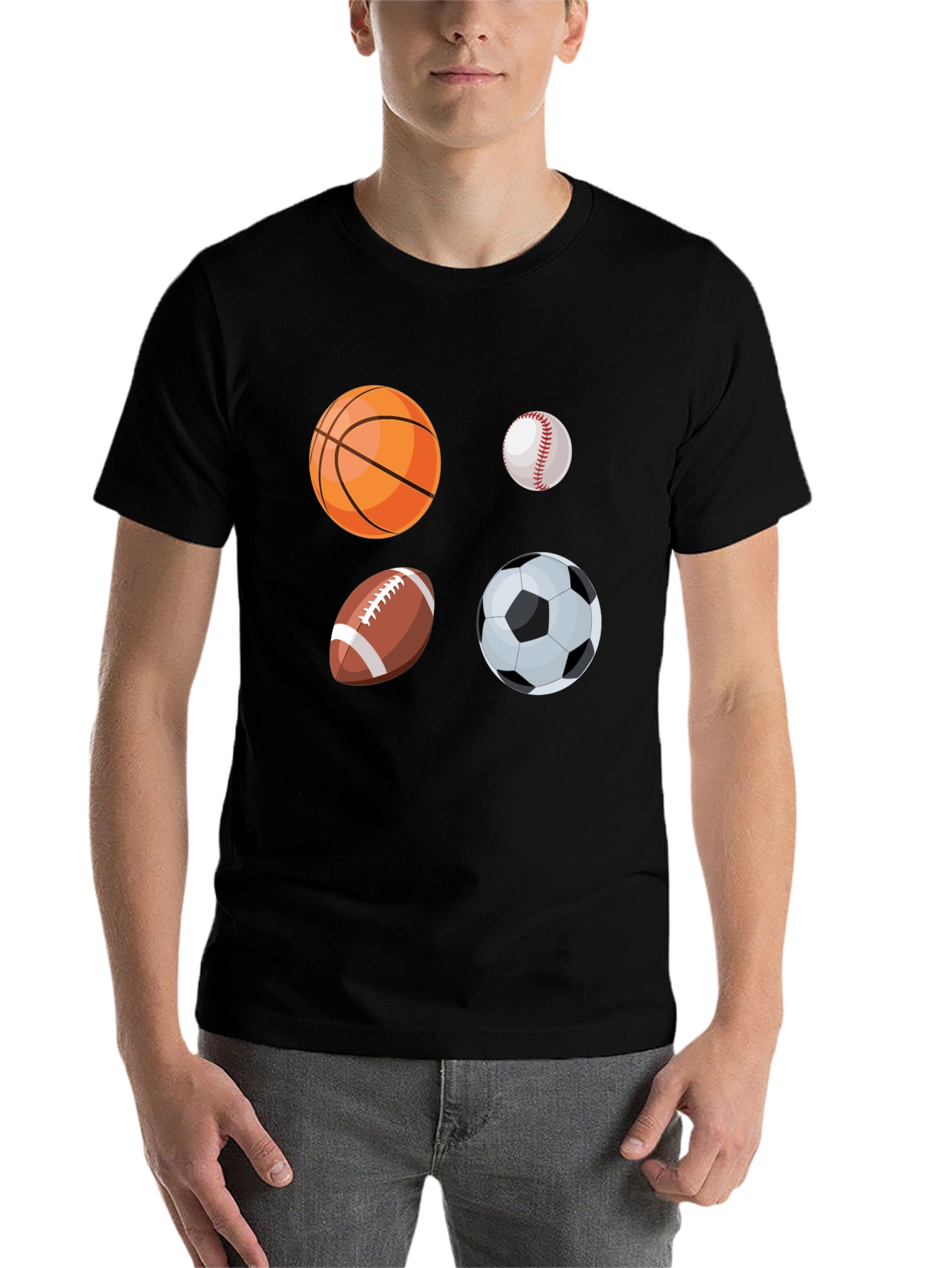 Black Sports Ball Graphic Tee - Black Cotton Blend T-Shirt view 7