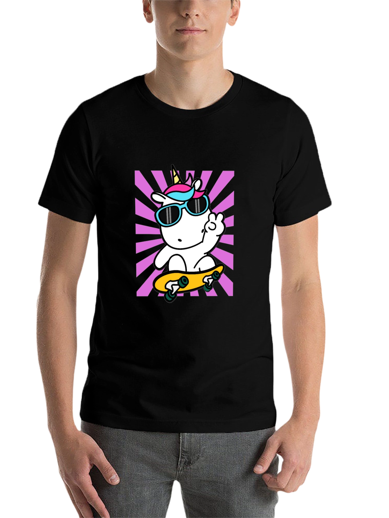 Black Cool Unicorn Skateboard T-Shirt view 7