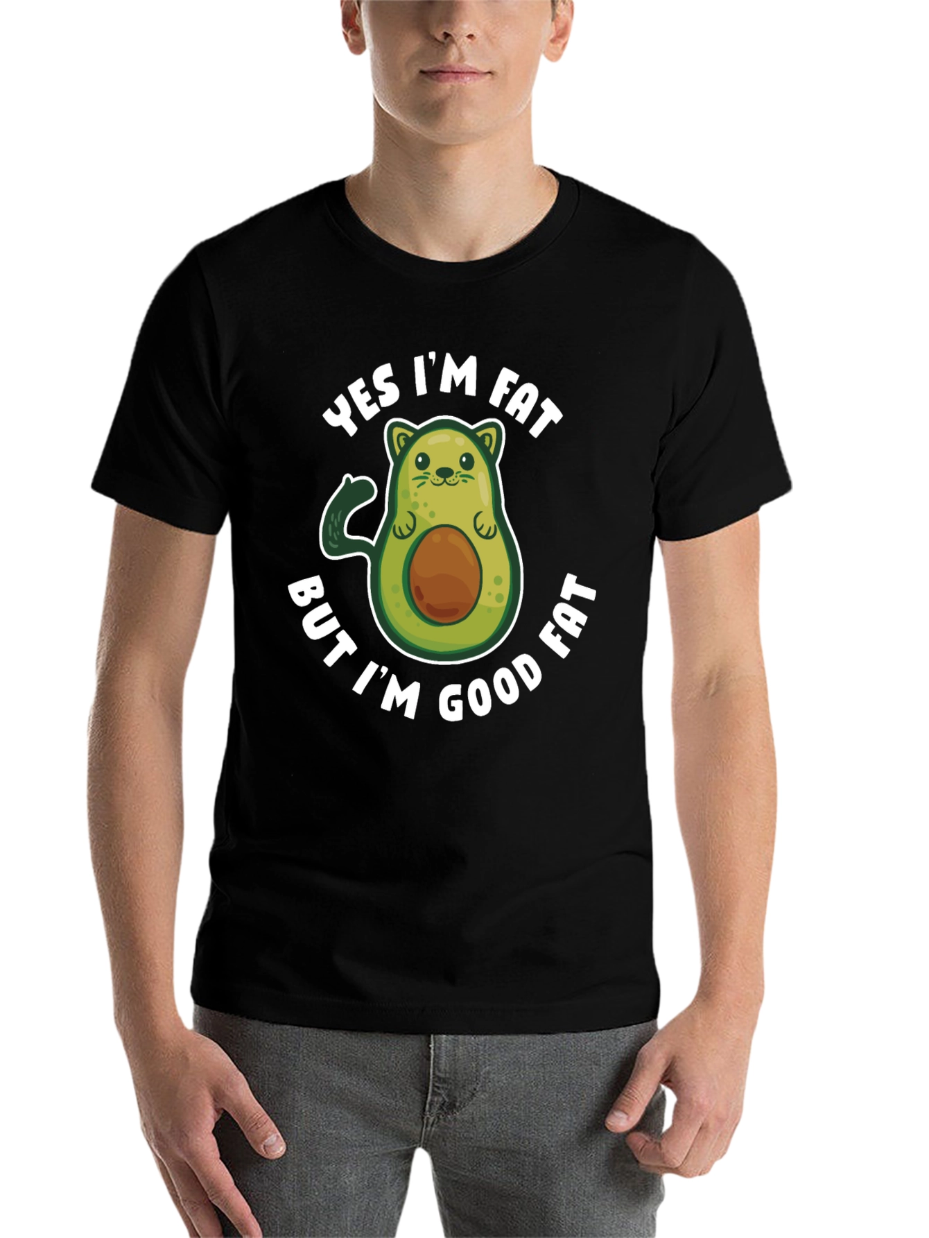 Black Funny Avocado Graphic T-Shirt - Yes I'm Fat But I'm Good Fat view 7