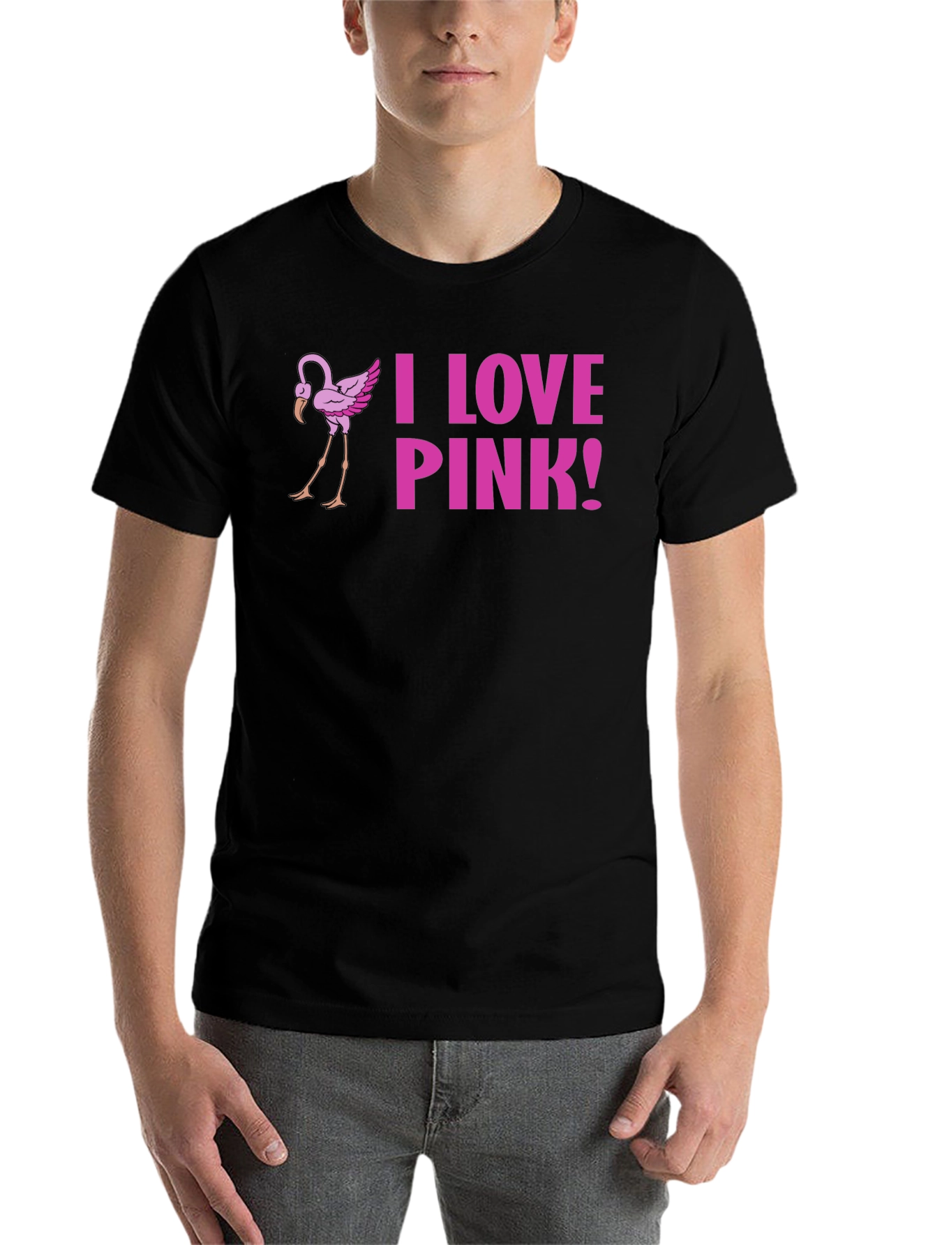 Black I Love Pink! Flamingo Graphic Tee view 7