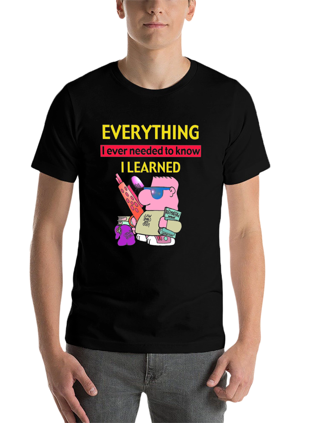 Black Everything I Learned T-Shirt Funny Cartoon Graphic Tee view 7