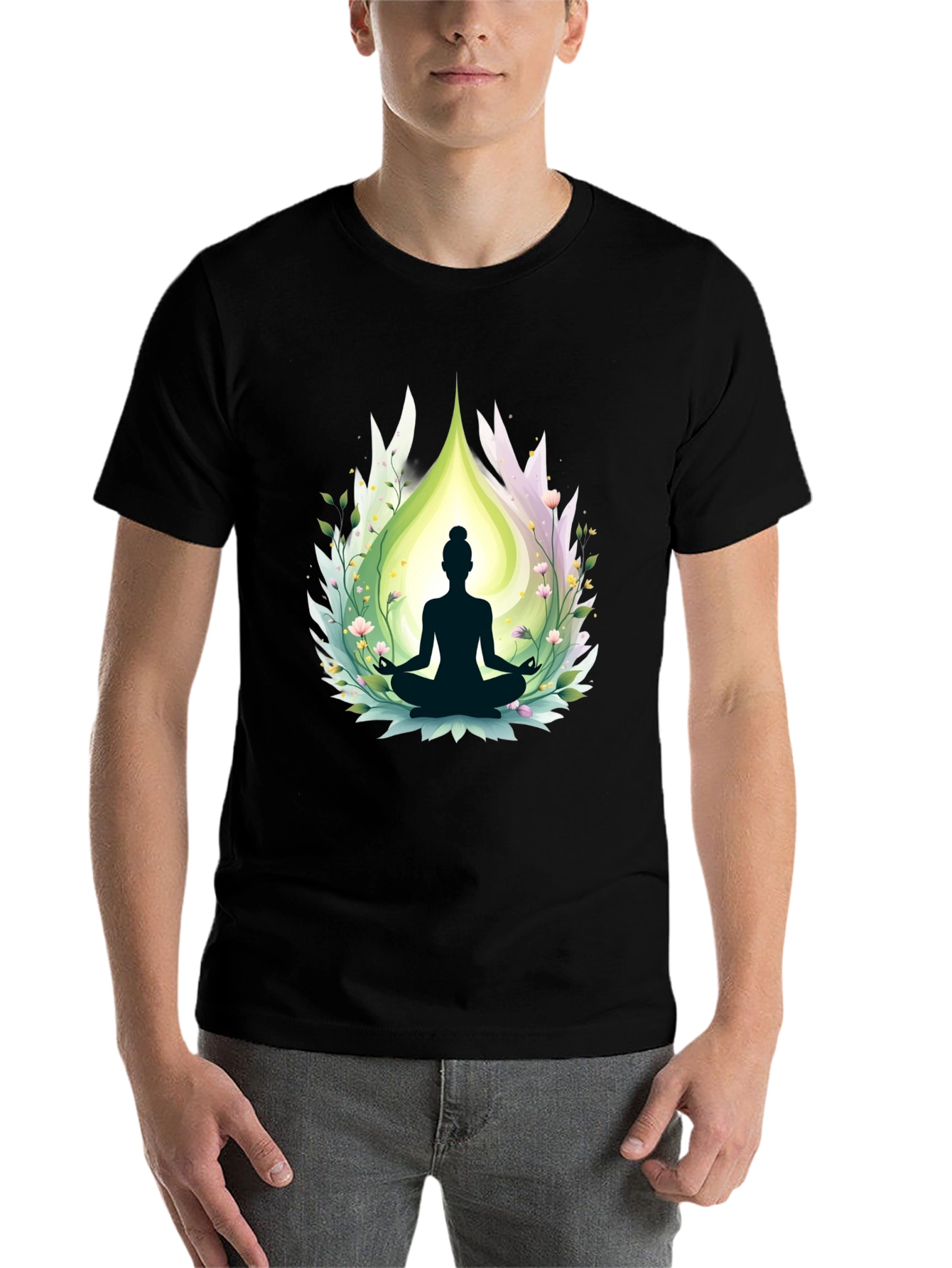 Black Meditative Bliss T-Shirt - Yoga Design view 7