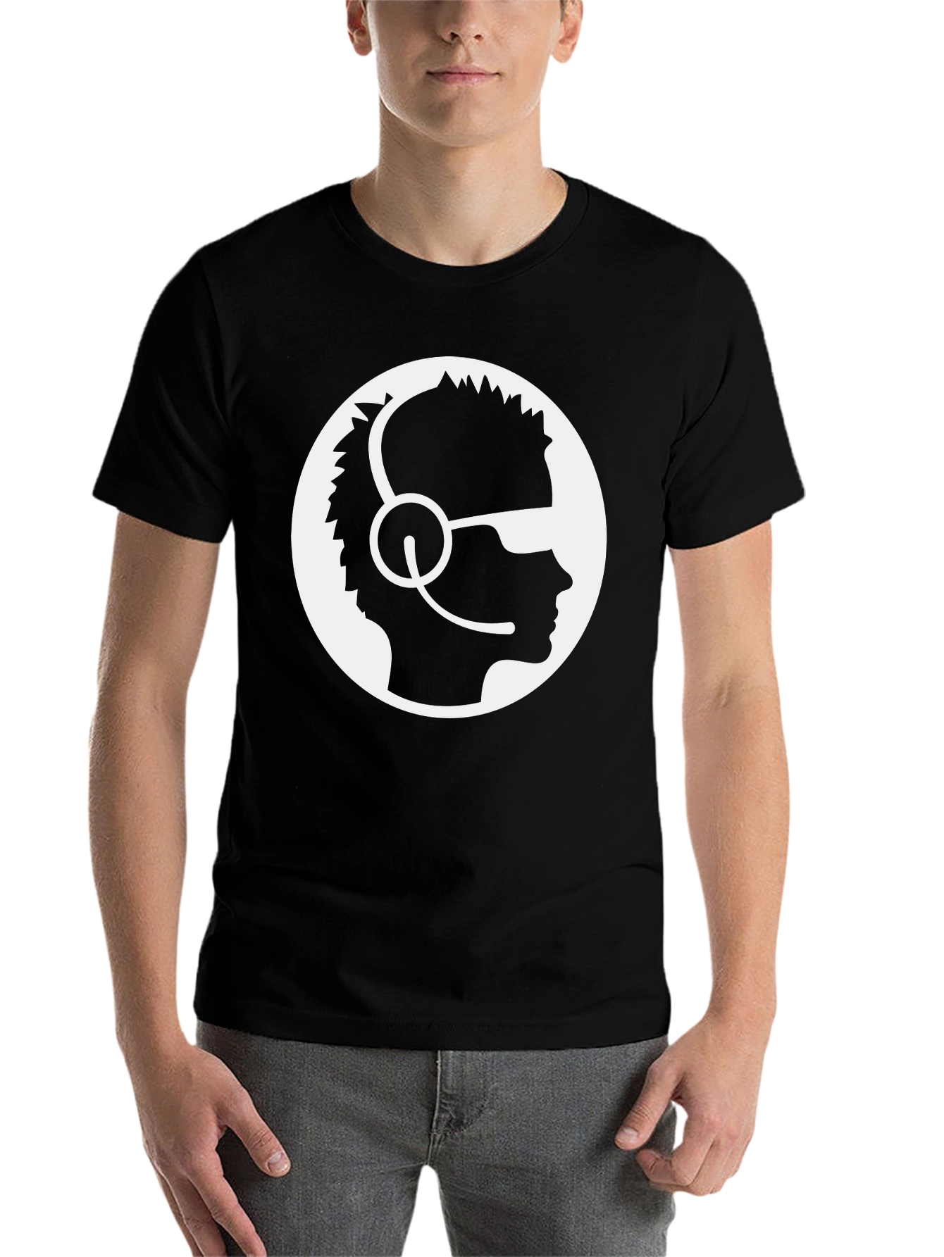 Black Gamer Profile T-Shirt - Black, Headset Design view 7