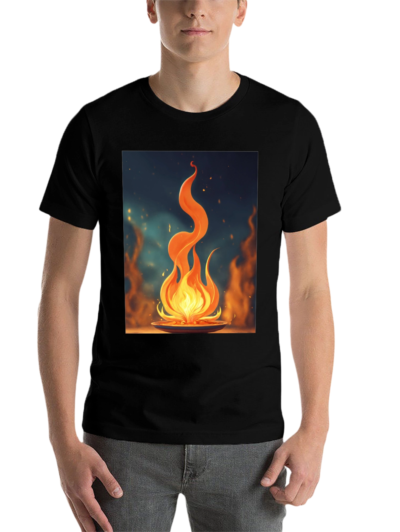 Black Fiery Flame Graphic Tee - Bold Statement Shirt view 7